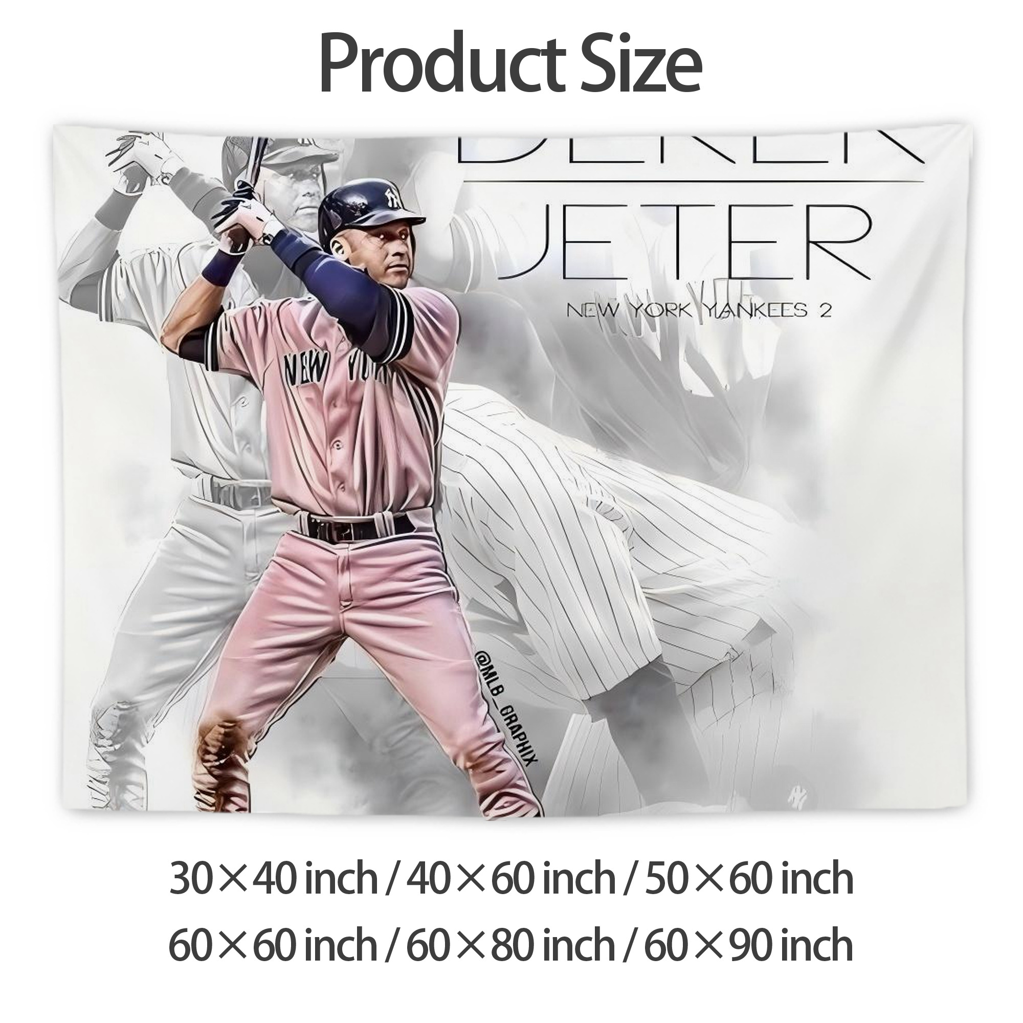 Derek Jeter 72 Wall Tapestry For Bedroom Aesthetic – Boho Style Polyester Fabric Wall Hanging With Hooks – 60 X 90 Inch Large Size, Lightweight, Durable, Easy To Hang