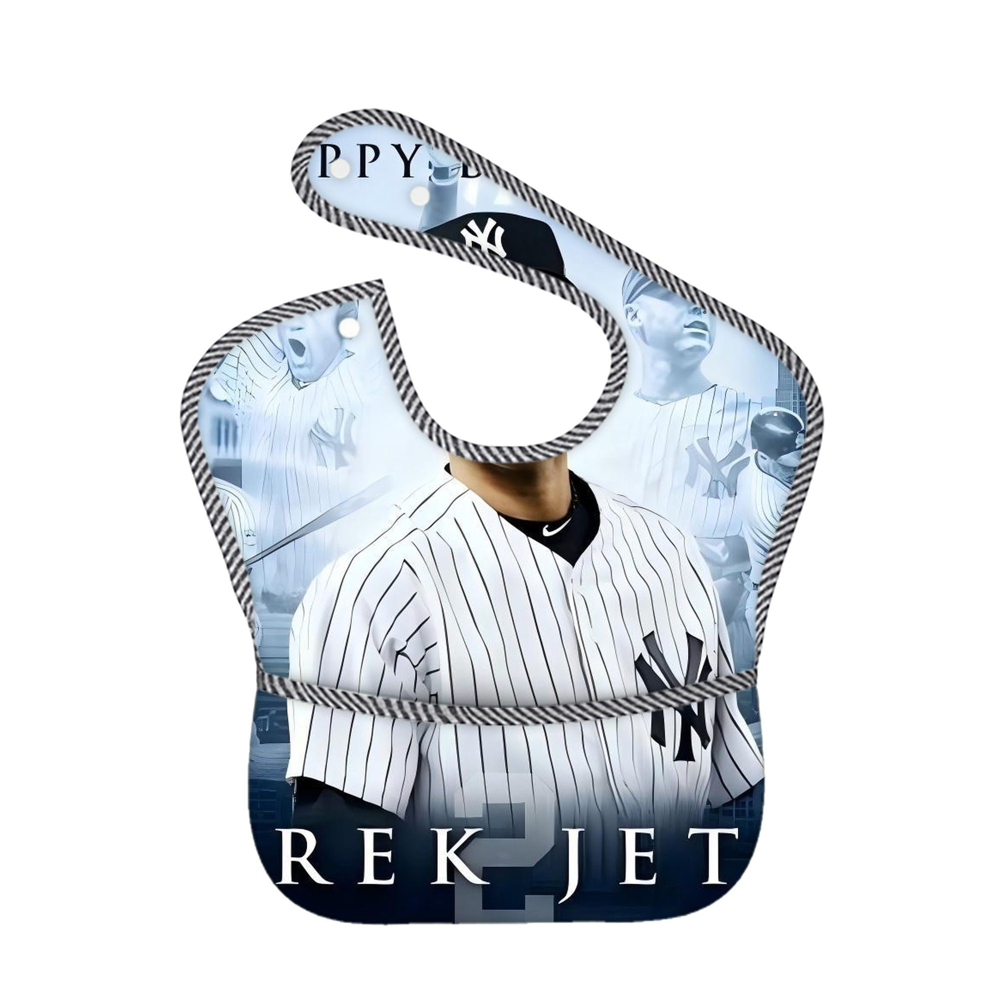 Derek Jeter 21 Adjustable Waterproof Toddler Bib – Full-Print Durable Polyester – Foldable Crumb Pocket – Easy Snap Closure – Soft