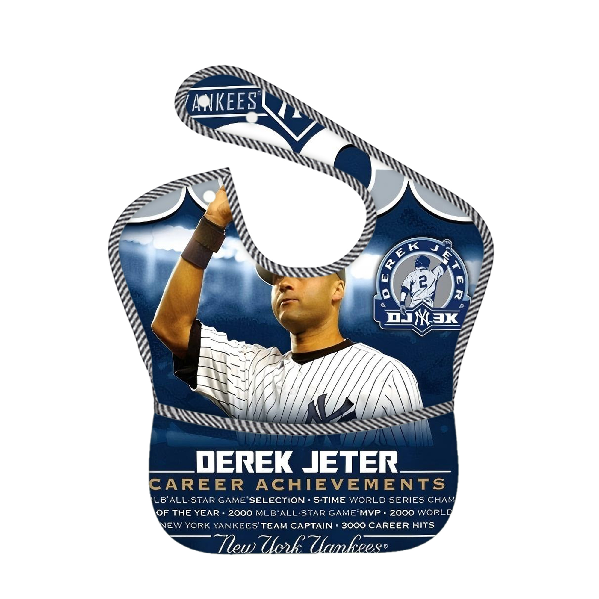 Derek Jeter 24 Adjustable Waterproof Toddler Bib – Full-Print Durable Polyester – Foldable Crumb Pocket – Easy Snap Closure – Soft