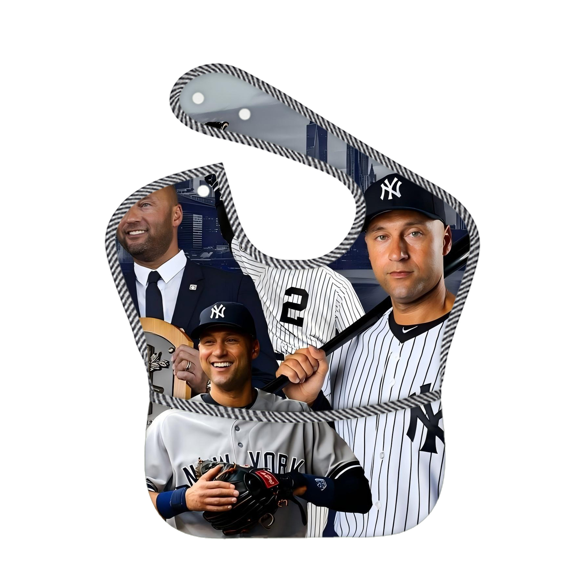 Derek Jeter 49 Adjustable Waterproof Toddler Bib – Full-Print Durable Polyester – Foldable Crumb Pocket – Easy Snap Closure – Soft
