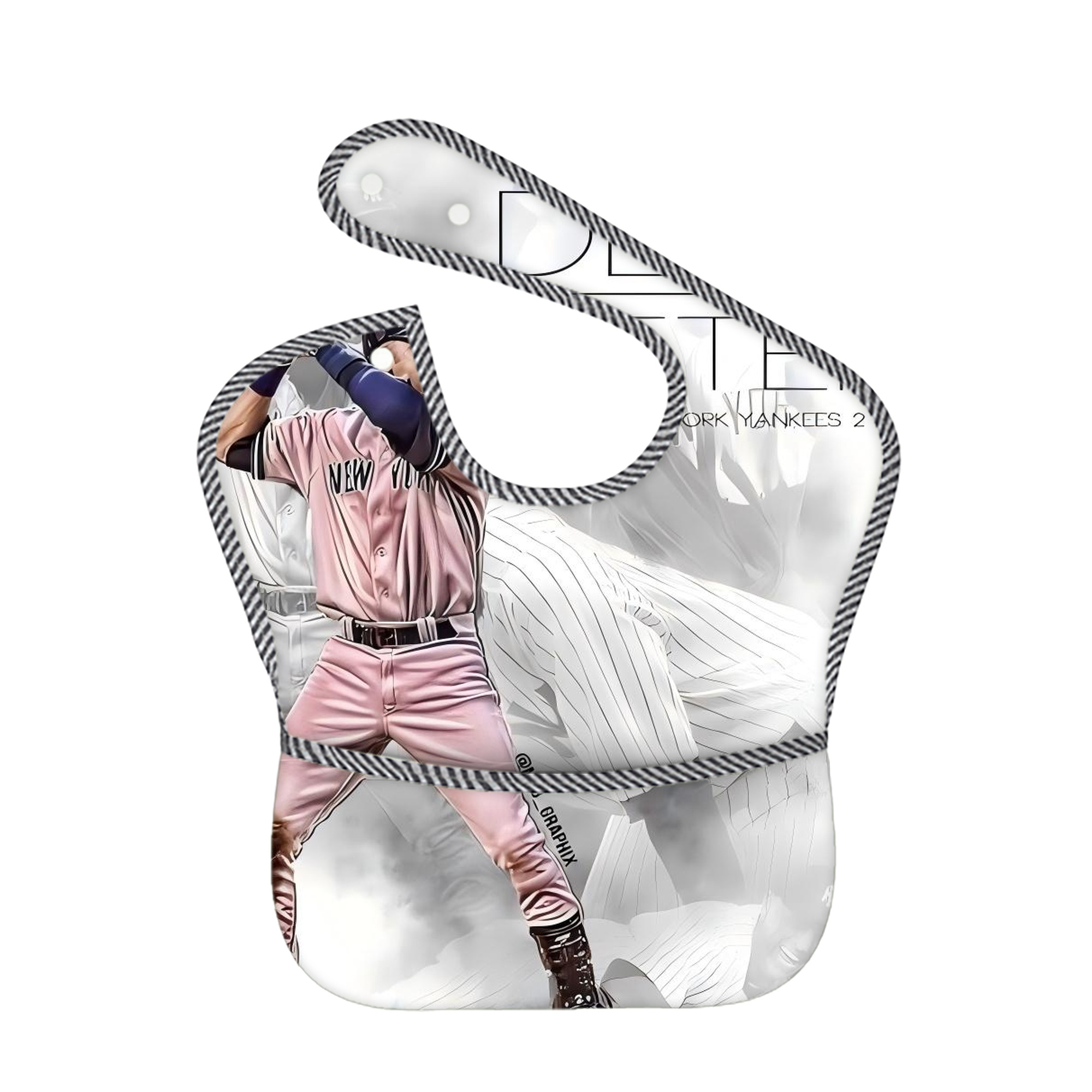 Derek Jeter 72 Adjustable Waterproof Toddler Bib – Full-Print Durable Polyester – Foldable Crumb Pocket – Easy Snap Closure – Soft