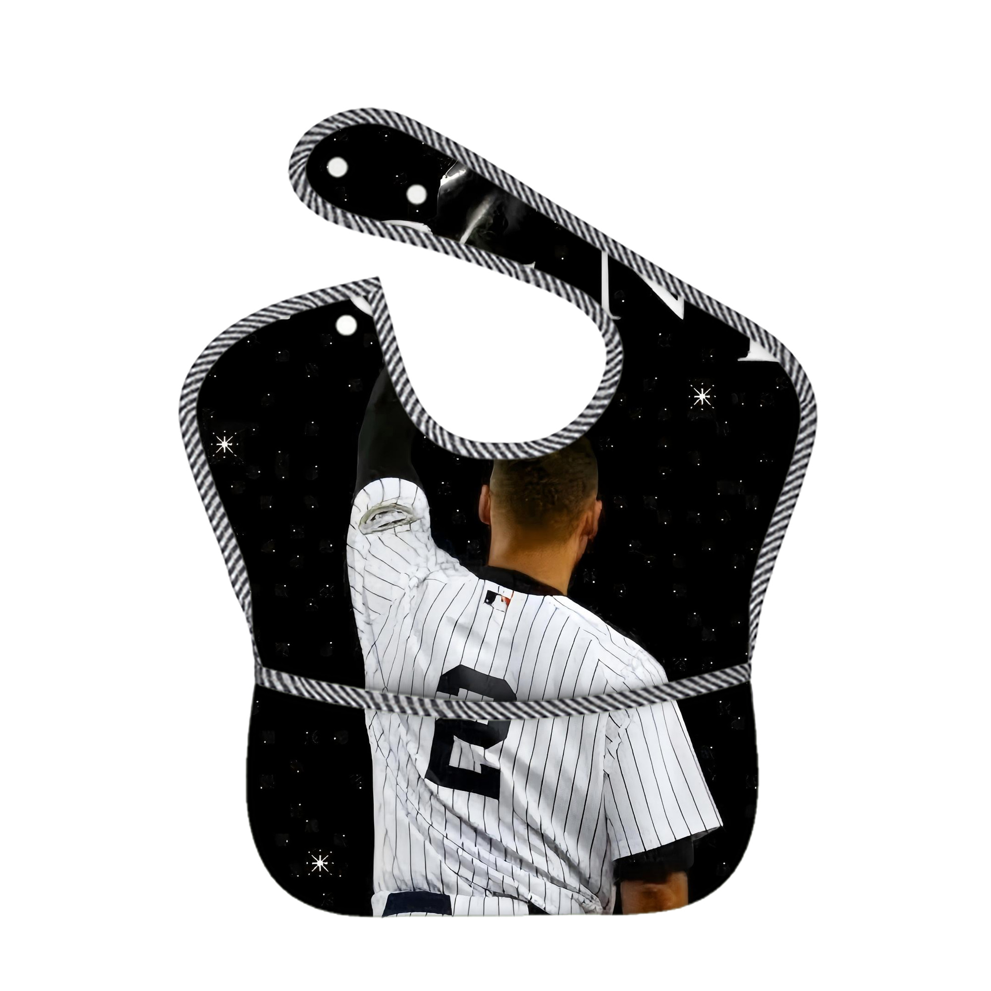 Derek Jeter 73 Adjustable Waterproof Toddler Bib – Full-Print Durable Polyester – Foldable Crumb Pocket – Easy Snap Closure – Soft