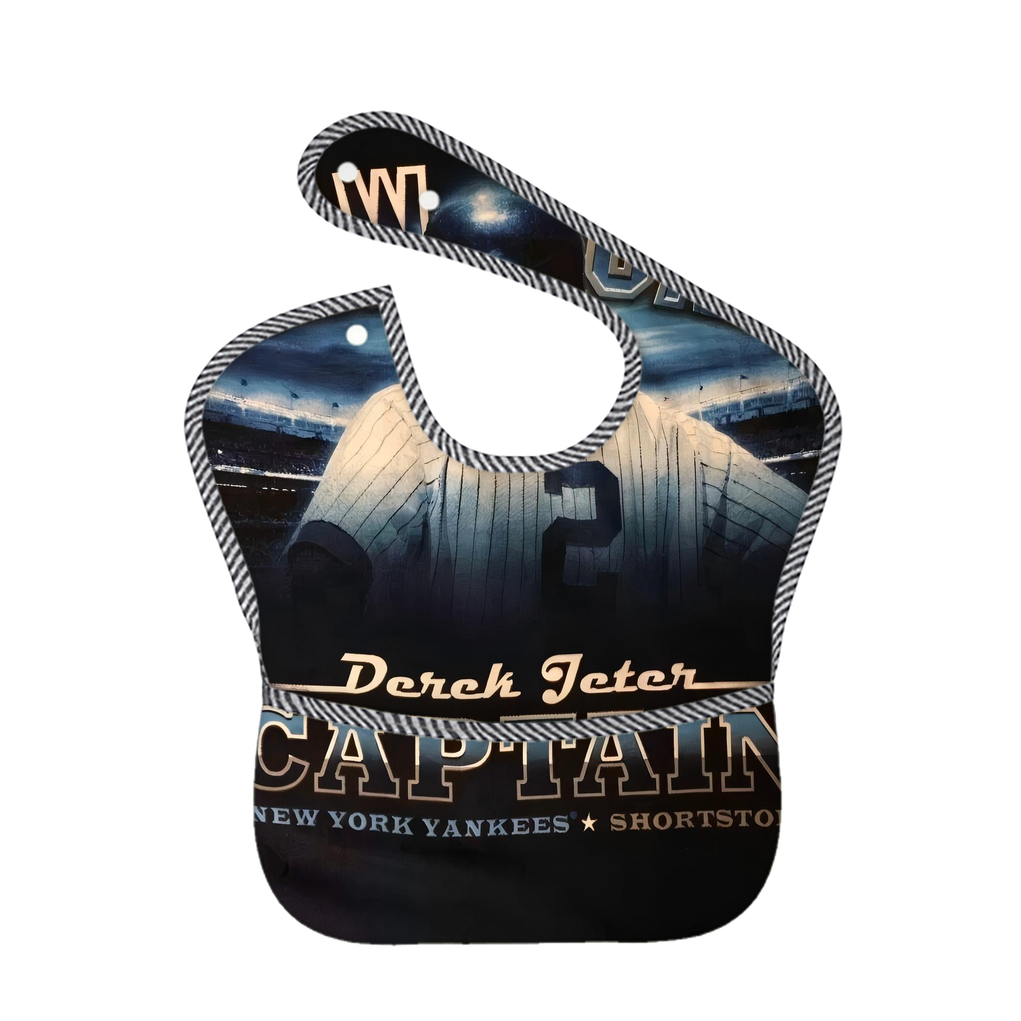 Derek Jeter 74 Adjustable Waterproof Toddler Bib – Full-Print Durable Polyester – Foldable Crumb Pocket – Easy Snap Closure – Soft
