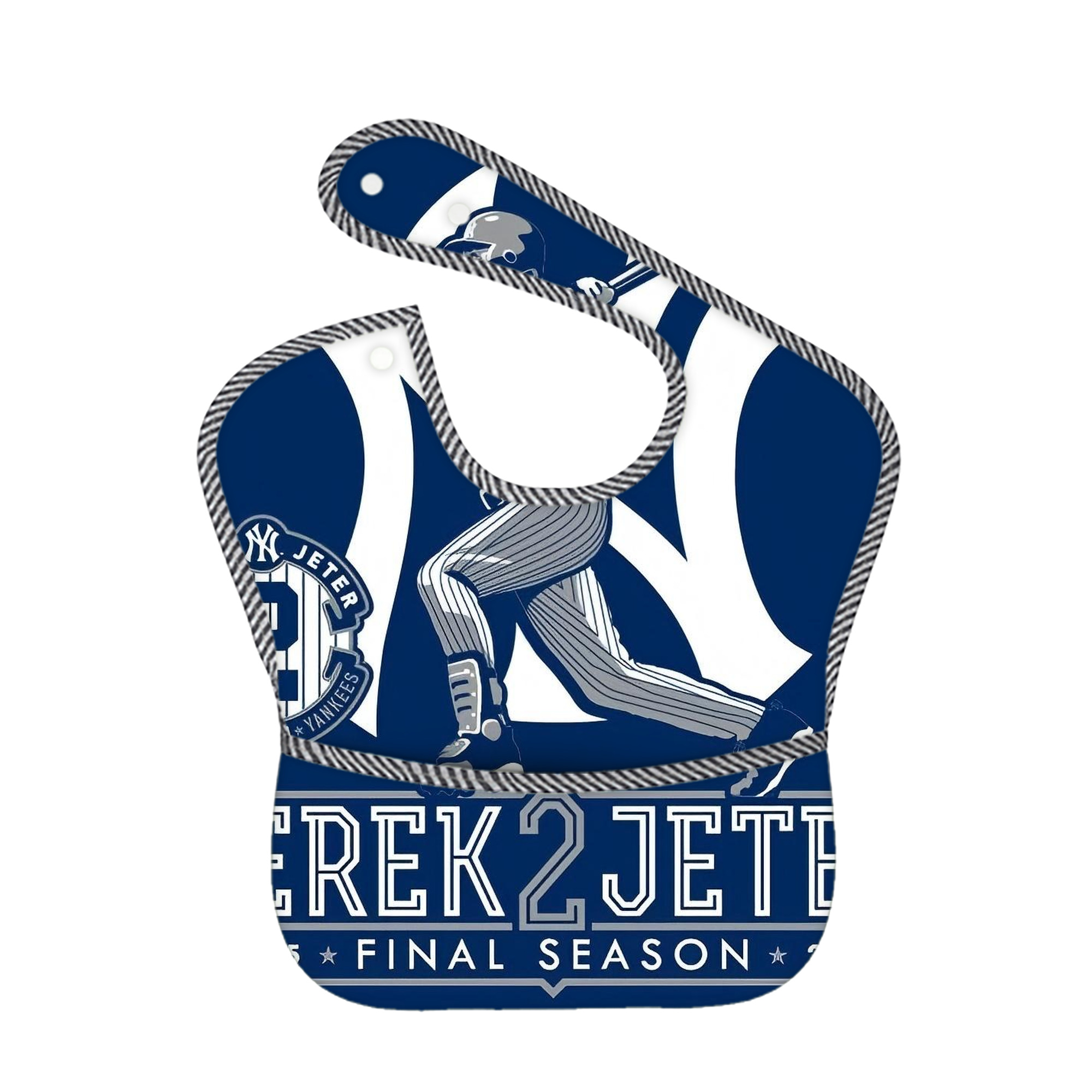 Derek Jeter 104 Adjustable Waterproof Toddler Bib – Full-Print Durable Polyester – Foldable Crumb Pocket – Easy Snap Closure – Soft