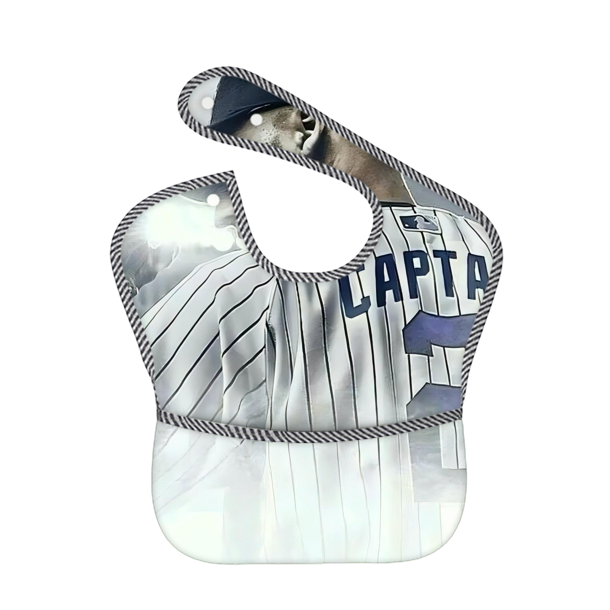 Derek Jeter 105 Adjustable Waterproof Toddler Bib – Full-Print Durable Polyester – Foldable Crumb Pocket – Easy Snap Closure – Soft