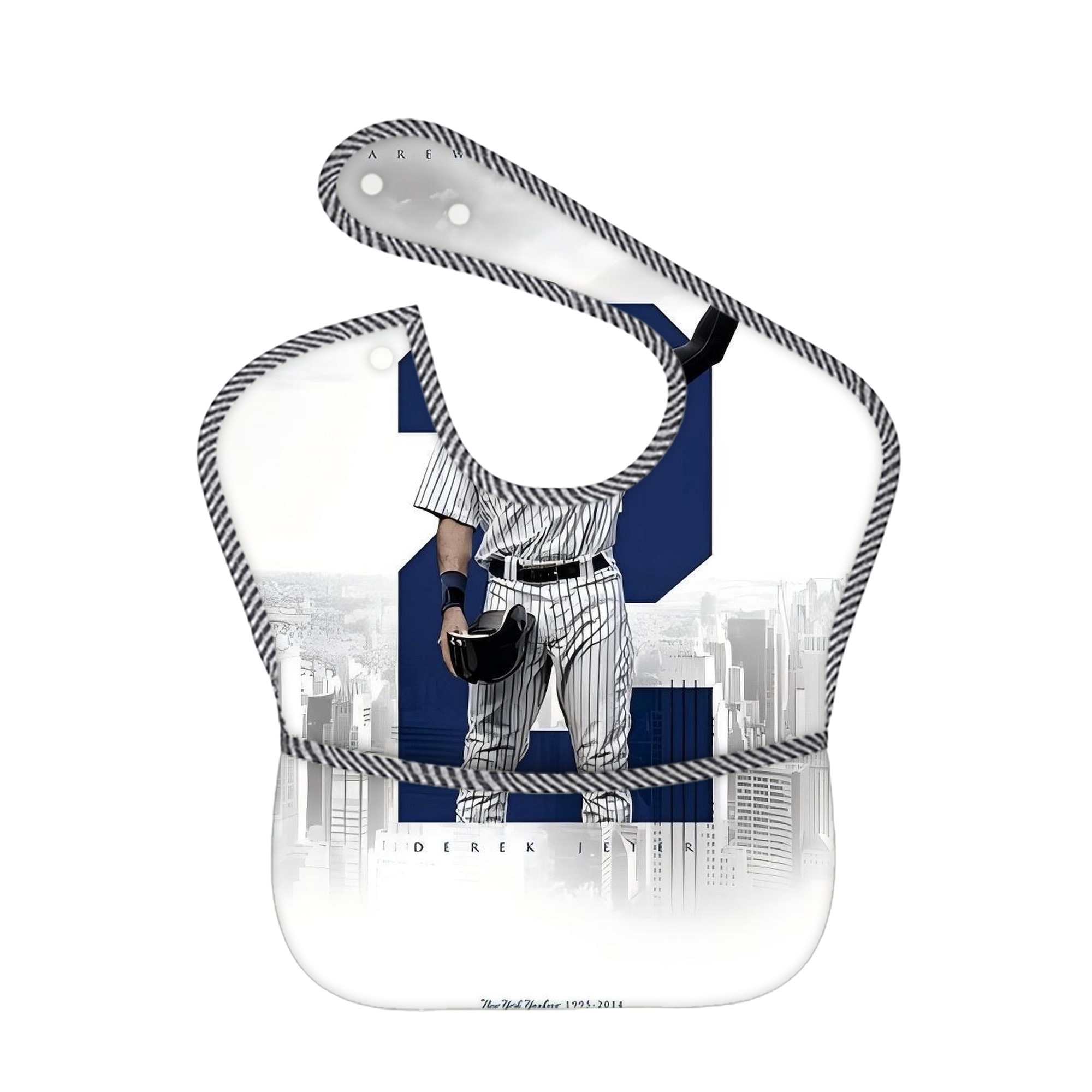 Derek Jeter 110 Adjustable Waterproof Toddler Bib – Full-Print Durable Polyester – Foldable Crumb Pocket – Easy Snap Closure – Soft