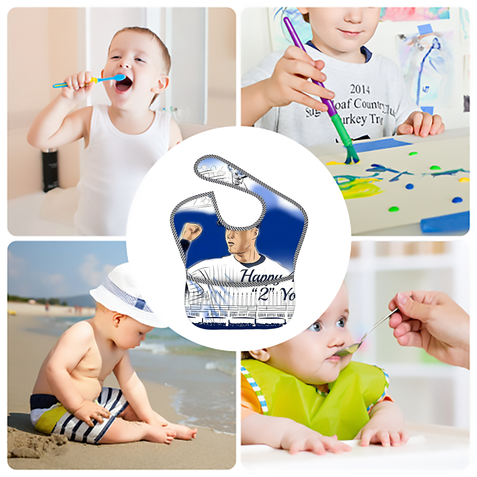 Derek Jeter 69 Adjustable Waterproof Toddler Bib – Full-Print Durable Polyester – Foldable Crumb Pocket – Easy Snap Closure – Soft