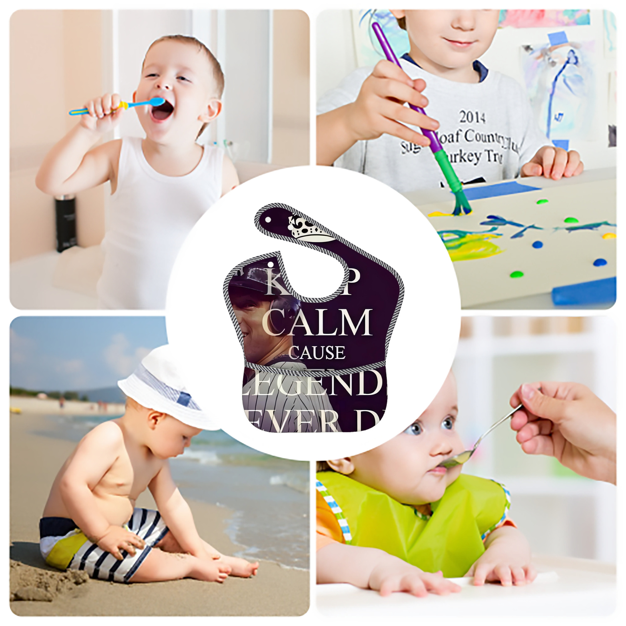 Derek Jeter 70 Adjustable Waterproof Toddler Bib – Full-Print Durable Polyester – Foldable Crumb Pocket – Easy Snap Closure – Soft