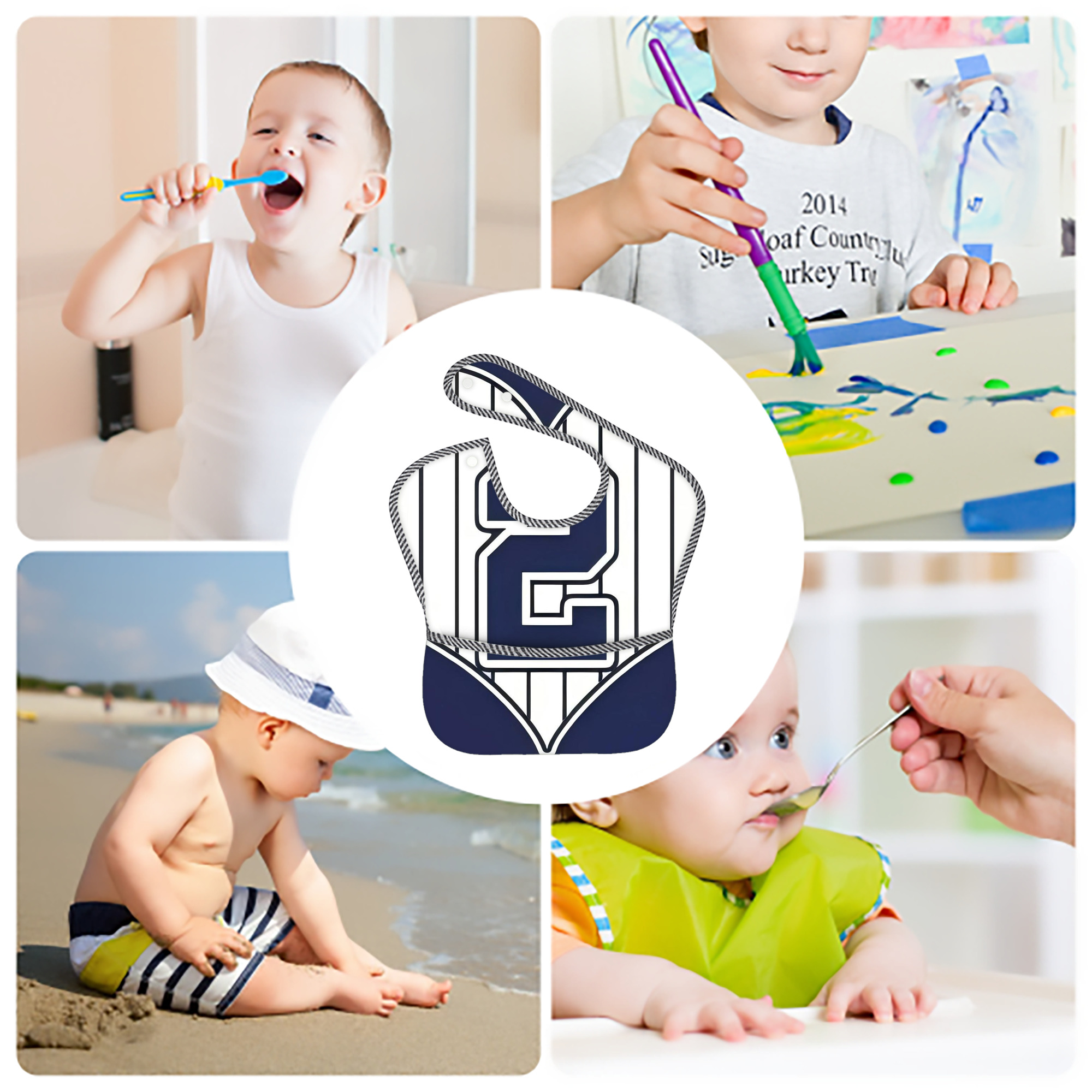 Derek Jeter 75 Adjustable Waterproof Toddler Bib – Full-Print Durable Polyester – Foldable Crumb Pocket – Easy Snap Closure – Soft