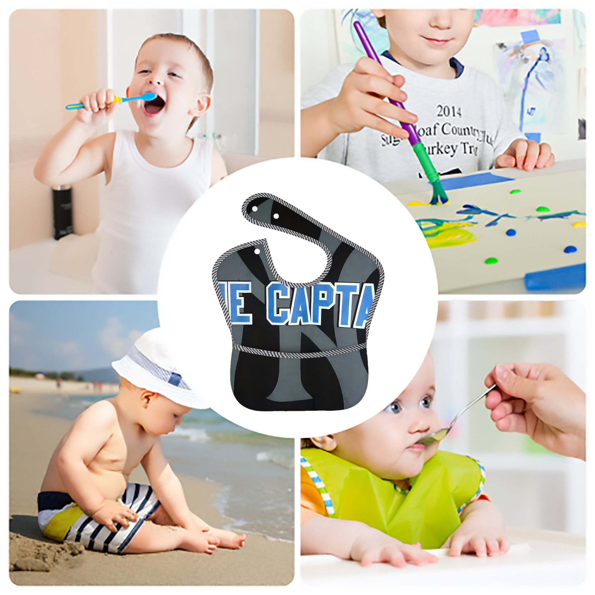 Derek Jeter 103 Adjustable Waterproof Toddler Bib – Full-Print Durable Polyester – Foldable Crumb Pocket – Easy Snap Closure – Soft