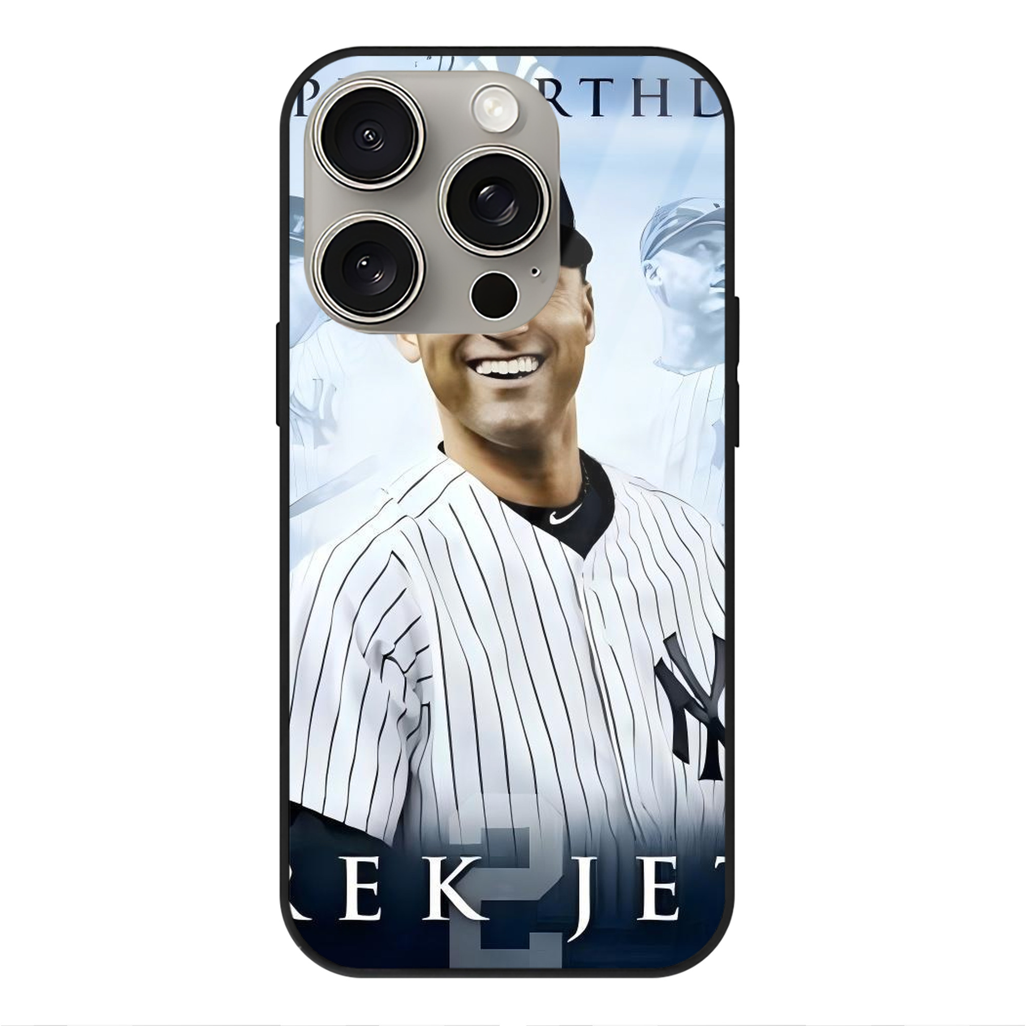 Derek Jeter 21 IPhone 15 Pro Mirror Phone Case – UV Printed Glass + TPU – Scratch-Resistant, Wireless Charging Compatible, Precise Fit & Stylish Design