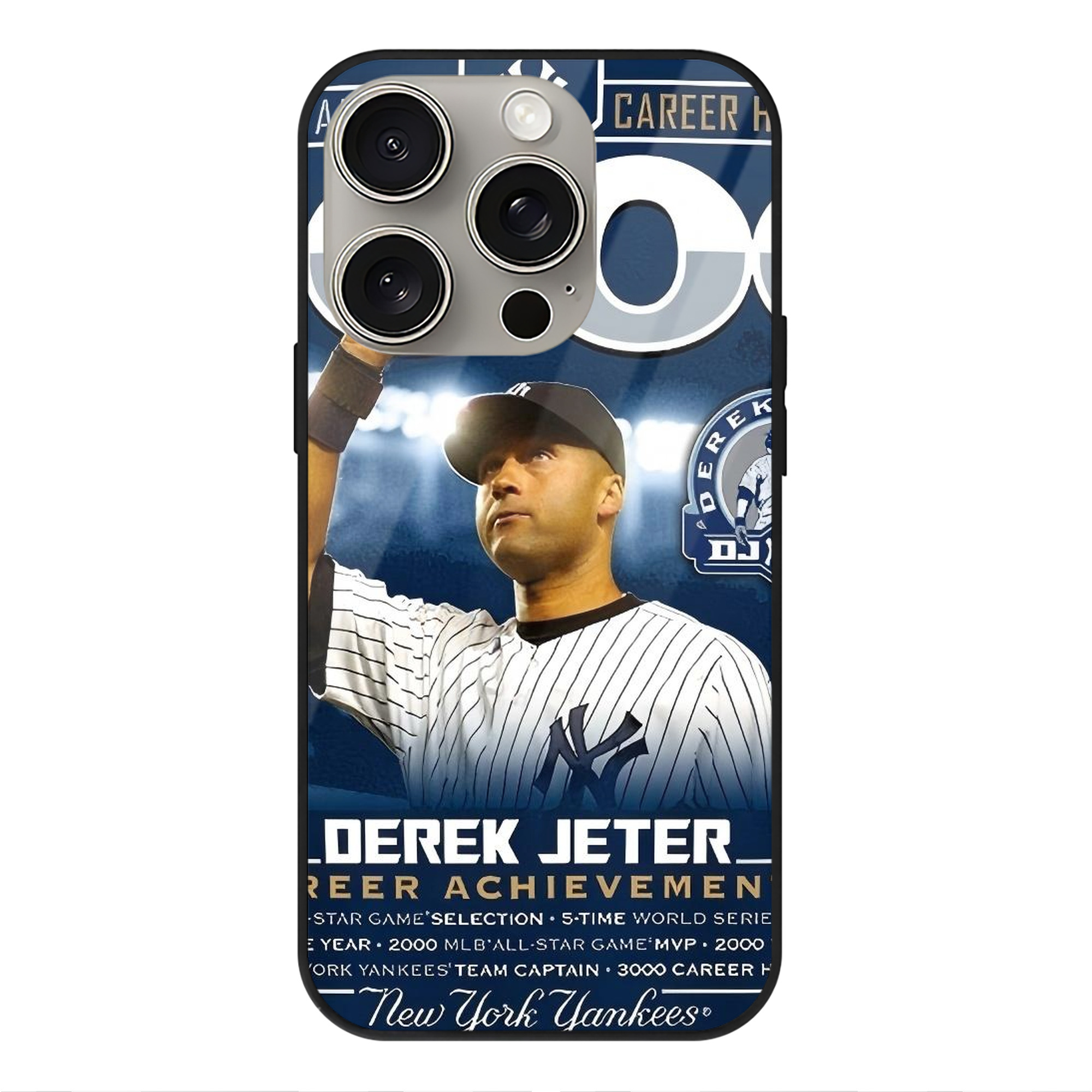 Derek Jeter 24 IPhone 15 Pro Mirror Phone Case – UV Printed Glass + TPU – Scratch-Resistant, Wireless Charging Compatible, Precise Fit & Stylish Design