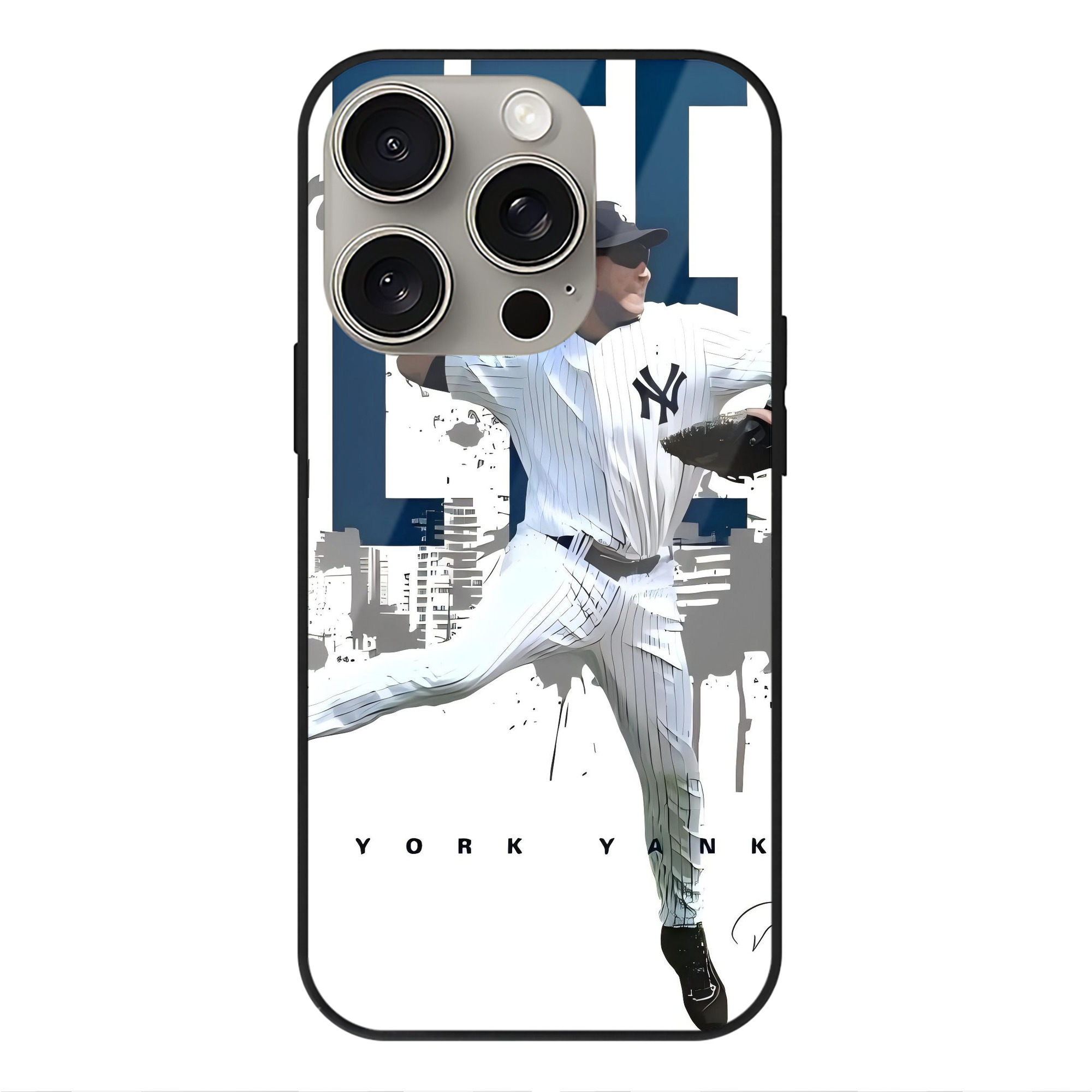 Derek Jeter 57 IPhone 15 Pro Mirror Phone Case – UV Printed Glass + TPU – Scratch-Resistant, Wireless Charging Compatible, Precise Fit & Stylish Design
