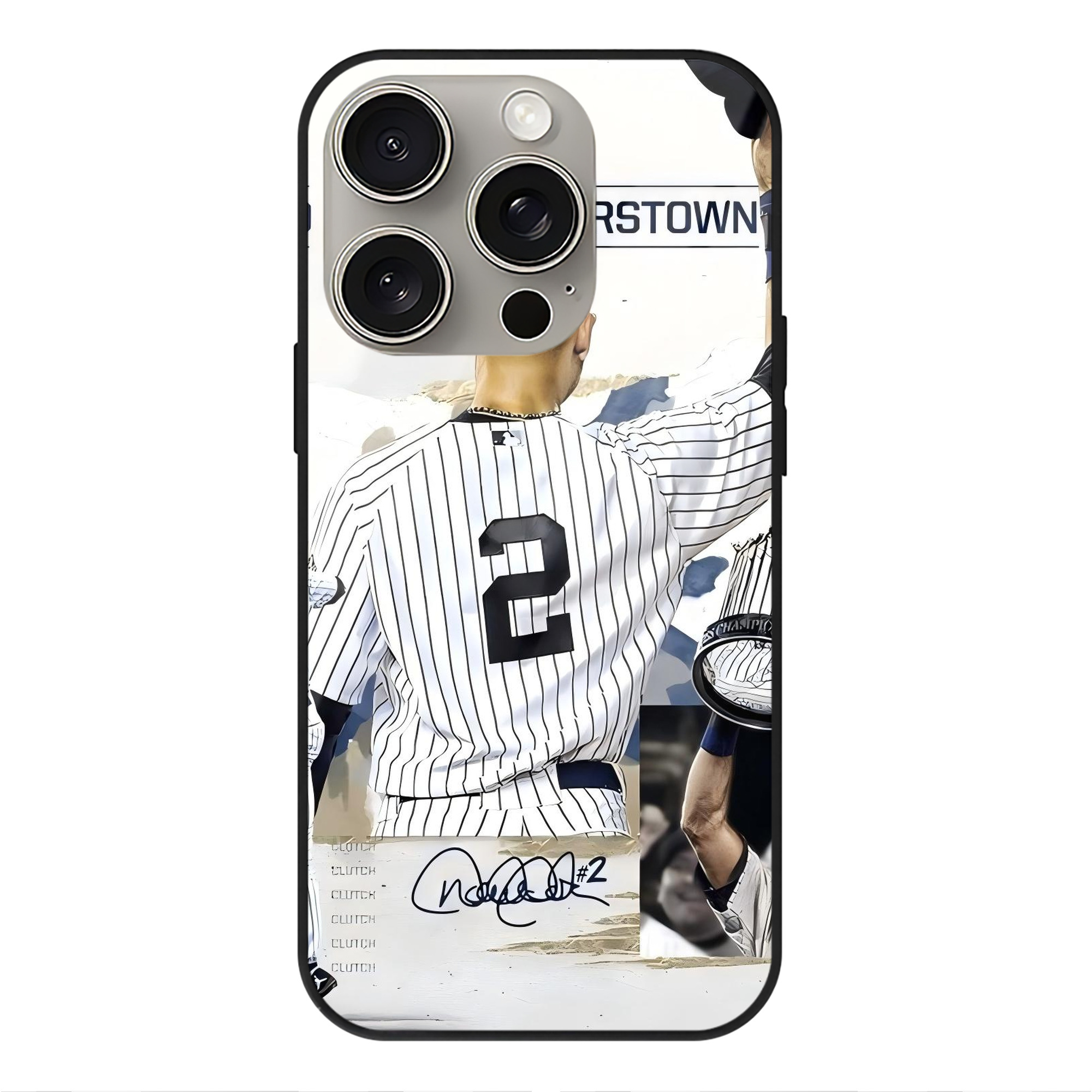 Derek Jeter 58 IPhone 15 Pro Mirror Phone Case – UV Printed Glass + TPU – Scratch-Resistant, Wireless Charging Compatible, Precise Fit & Stylish Design