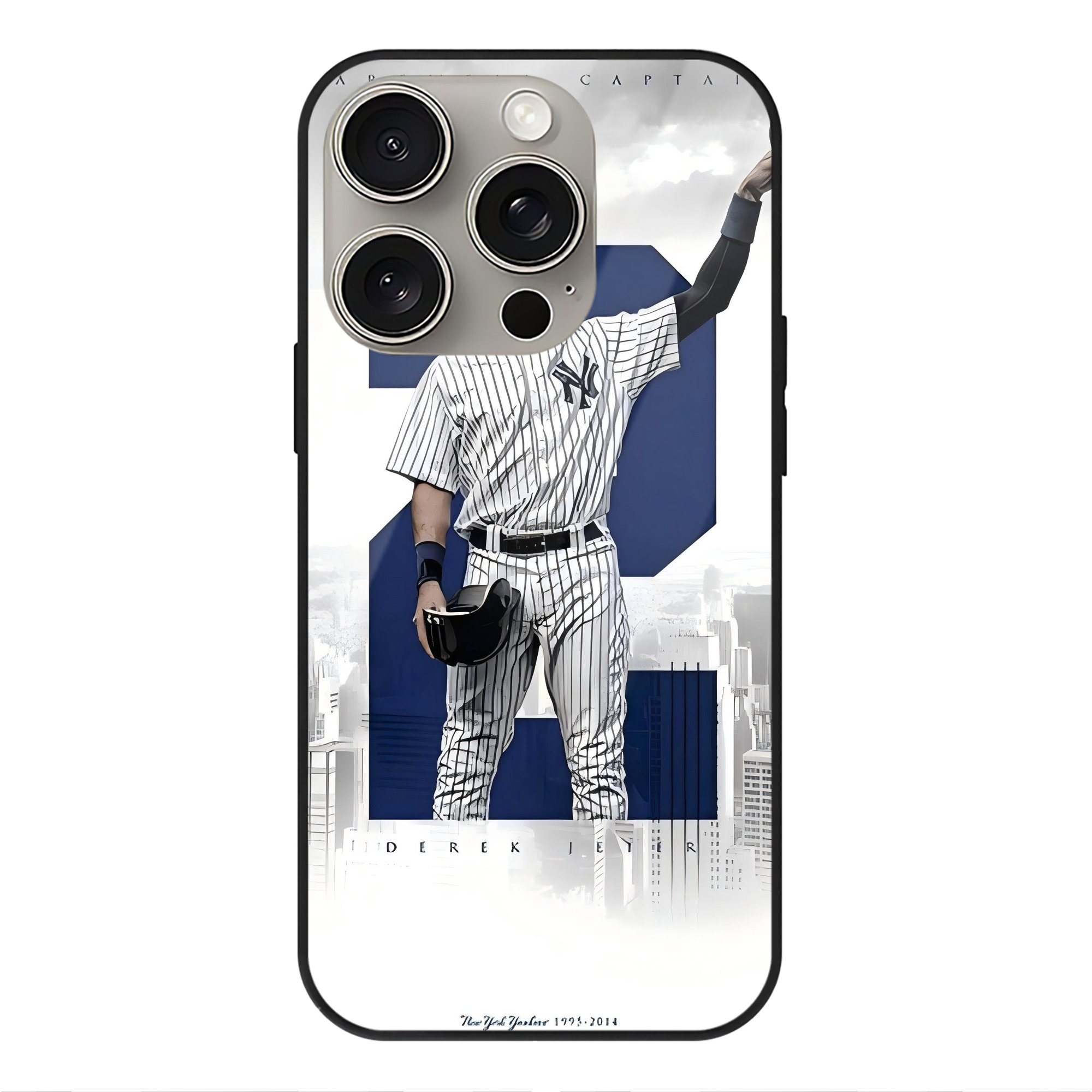 Derek Jeter 68 IPhone 15 Pro Mirror Phone Case – UV Printed Glass + TPU – Scratch-Resistant, Wireless Charging Compatible, Precise Fit & Stylish Design