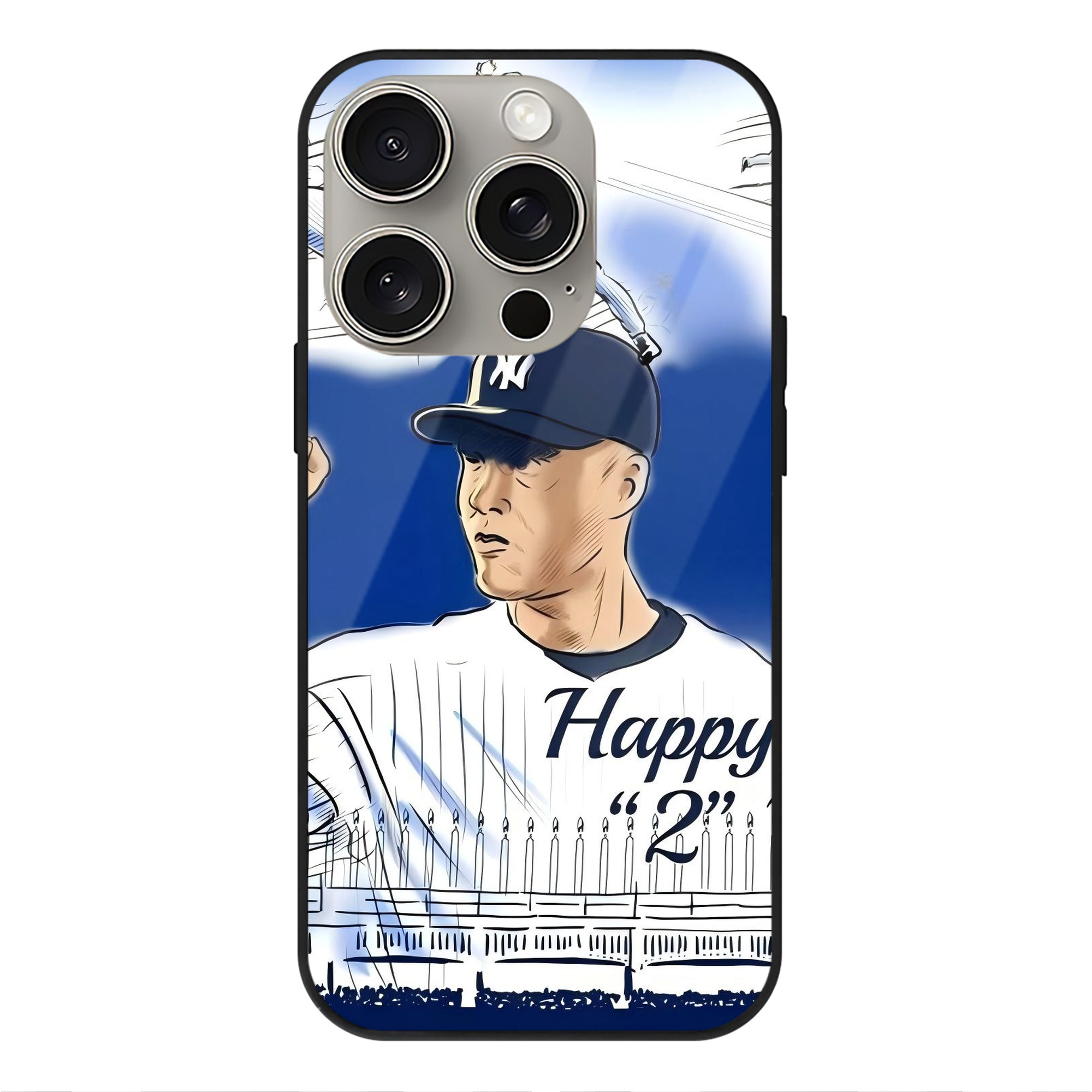 Derek Jeter 69 IPhone 15 Pro Mirror Phone Case – UV Printed Glass + TPU – Scratch-Resistant, Wireless Charging Compatible, Precise Fit & Stylish Design