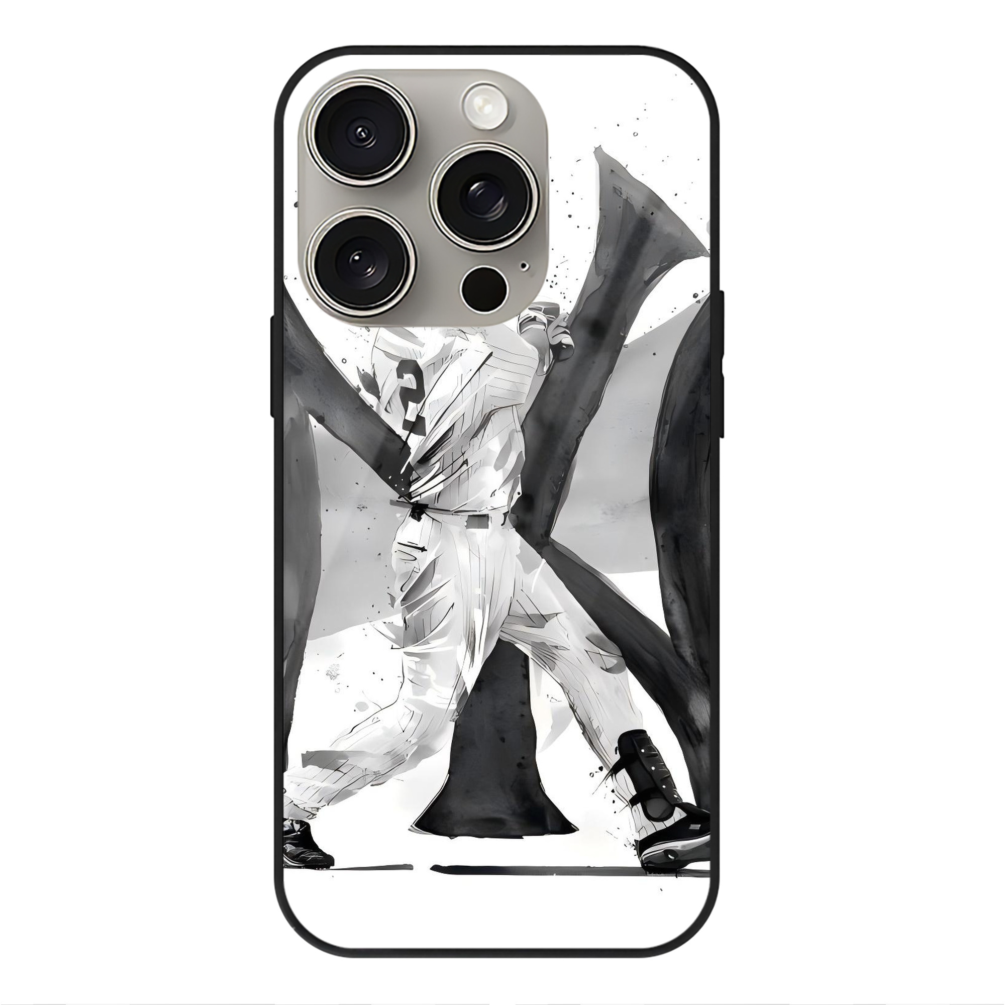 Derek Jeter 71 IPhone 15 Pro Mirror Phone Case – UV Printed Glass + TPU – Scratch-Resistant, Wireless Charging Compatible, Precise Fit & Stylish Design