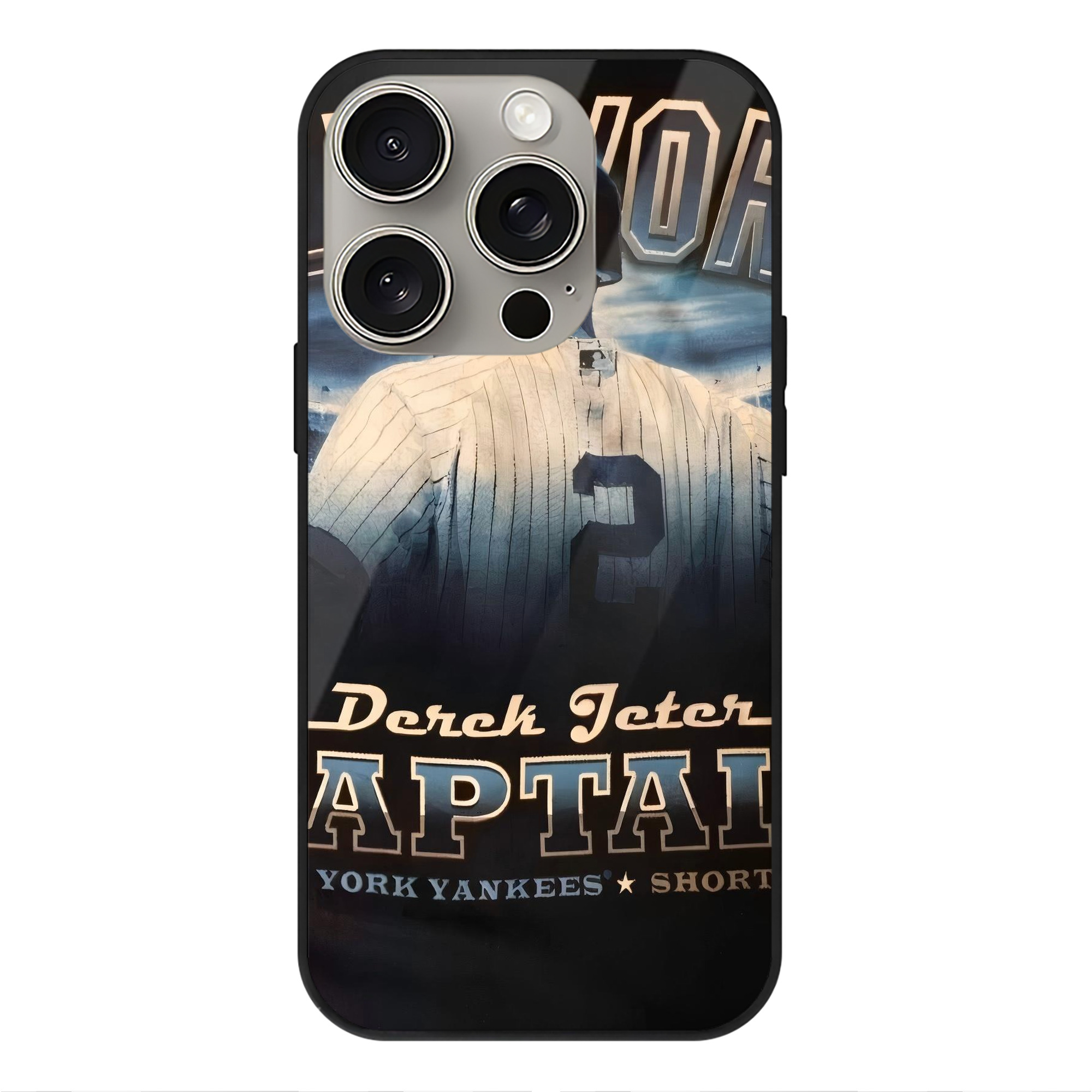 Derek Jeter 74 IPhone 15 Pro Mirror Phone Case – UV Printed Glass + TPU – Scratch-Resistant, Wireless Charging Compatible, Precise Fit & Stylish Design