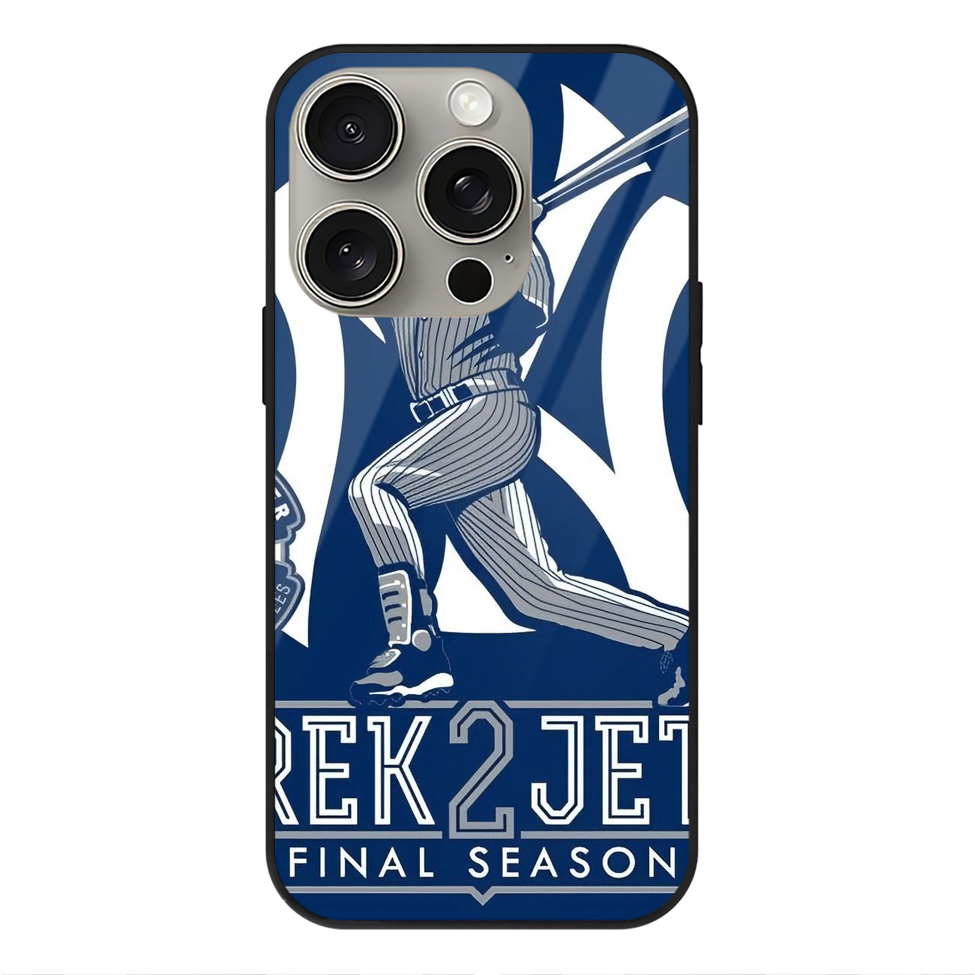 Derek Jeter 104 IPhone 15 Pro Mirror Phone Case – UV Printed Glass + TPU – Scratch-Resistant, Wireless Charging Compatible, Precise Fit & Stylish Design