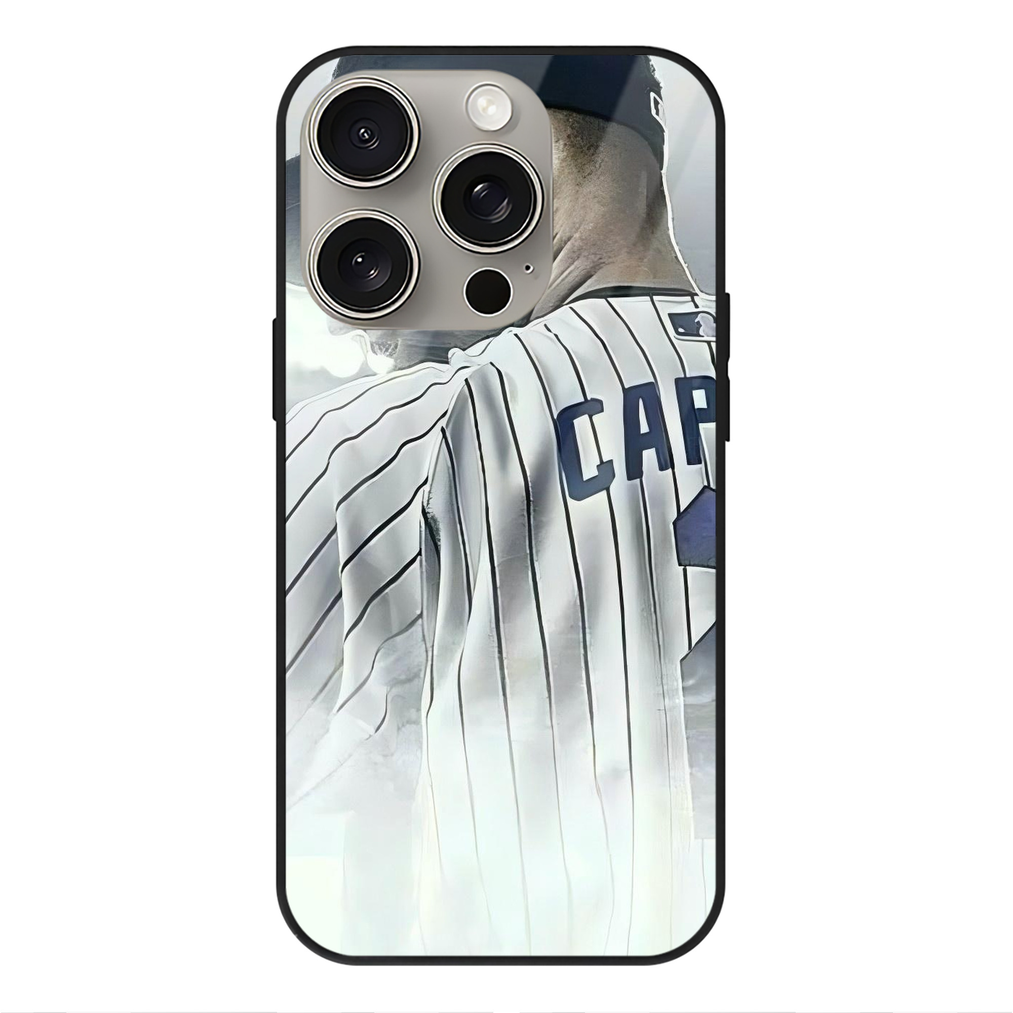 Derek Jeter 105 IPhone 15 Pro Mirror Phone Case – UV Printed Glass + TPU – Scratch-Resistant, Wireless Charging Compatible, Precise Fit & Stylish Design