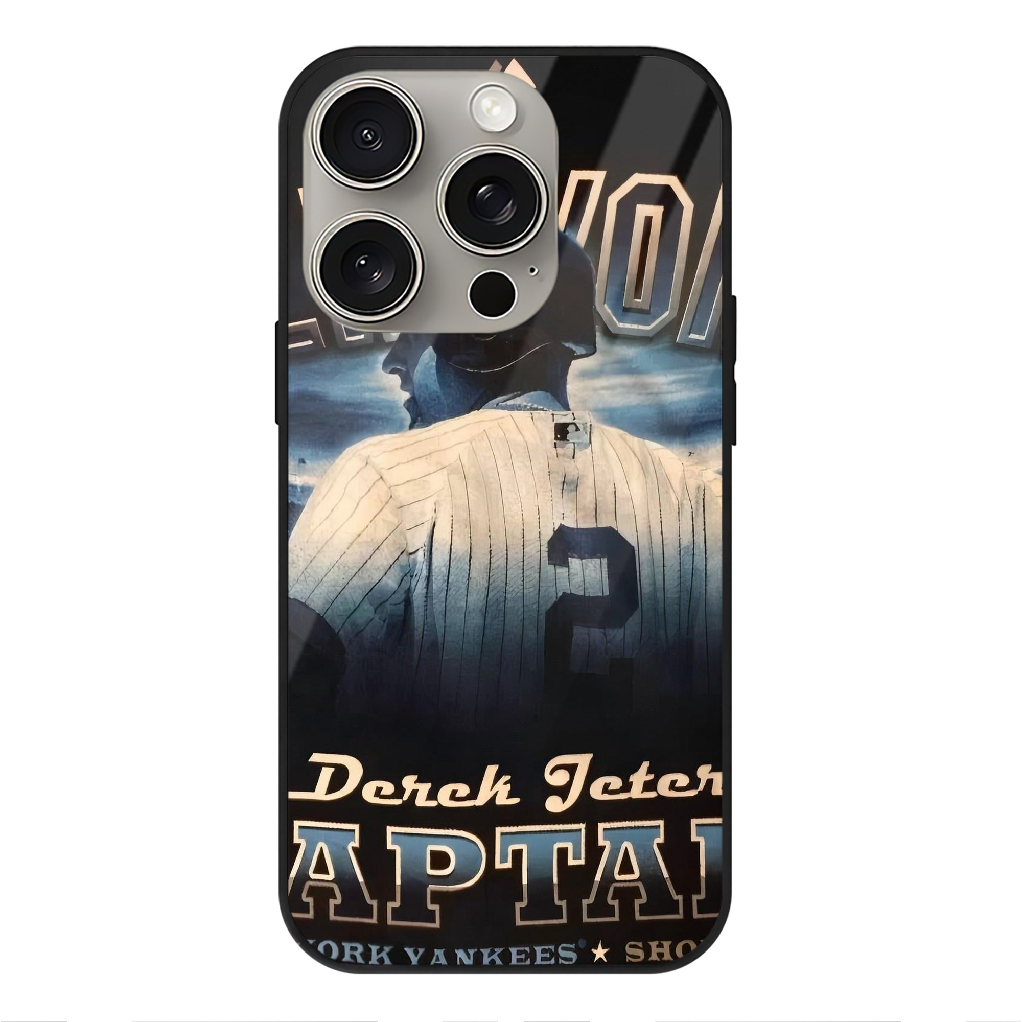 Derek Jeter 114 IPhone 15 Pro Mirror Phone Case – UV Printed Glass + TPU – Scratch-Resistant, Wireless Charging Compatible, Precise Fit & Stylish Design