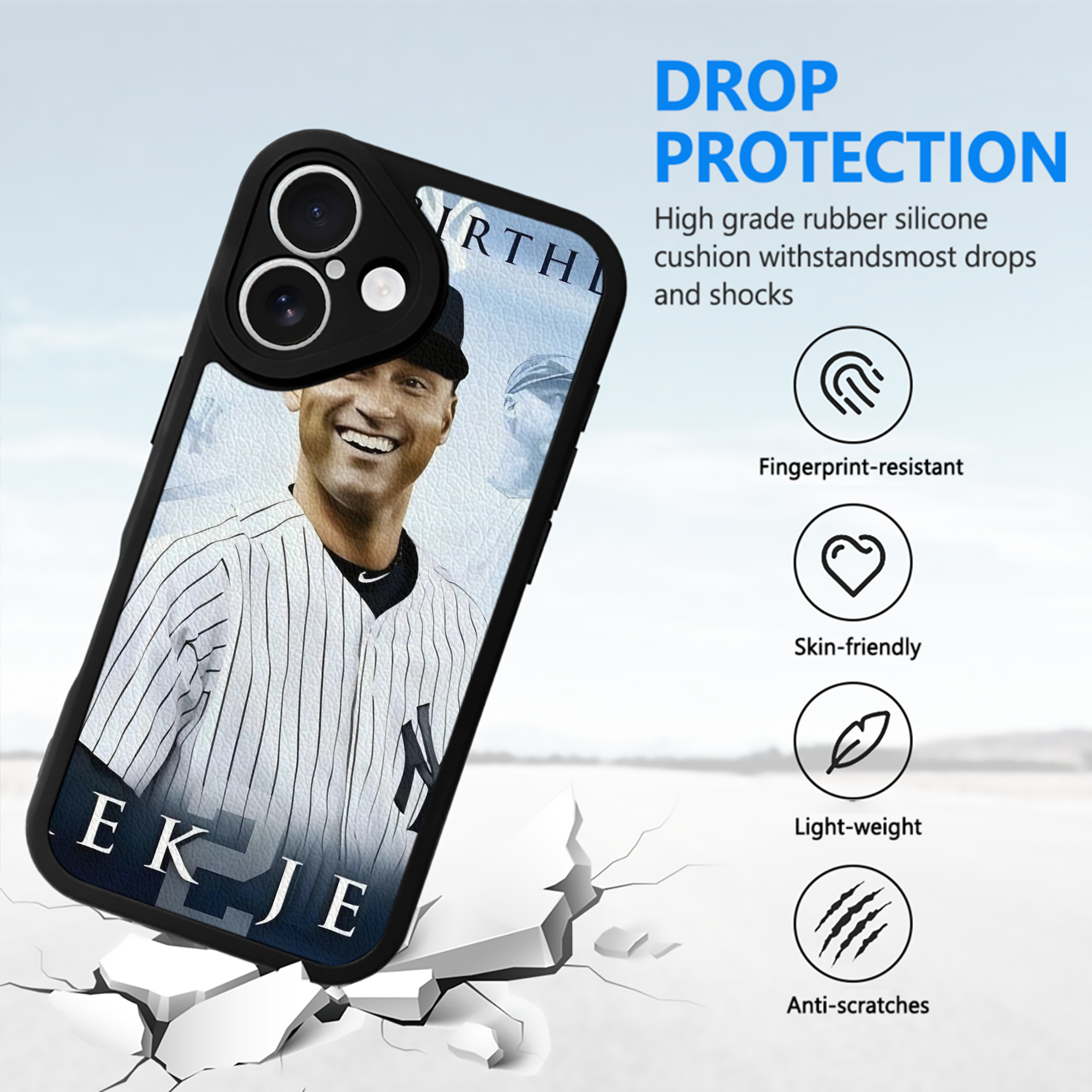 Derek Jeter 21 IPhone 16 Silicone Leather Case – UV Print, Lambskin Texture – Perfect Fit, Wireless Charging Compatible, Scratch Resistant, Precise Cutouts – Stylish Protection For IPhone 16