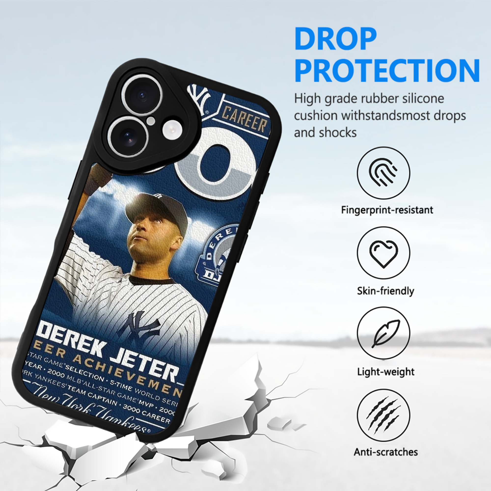 Derek Jeter 24 IPhone 16 Silicone Leather Case – UV Print, Lambskin Texture – Perfect Fit, Wireless Charging Compatible, Scratch Resistant, Precise Cutouts – Stylish Protection For IPhone 16