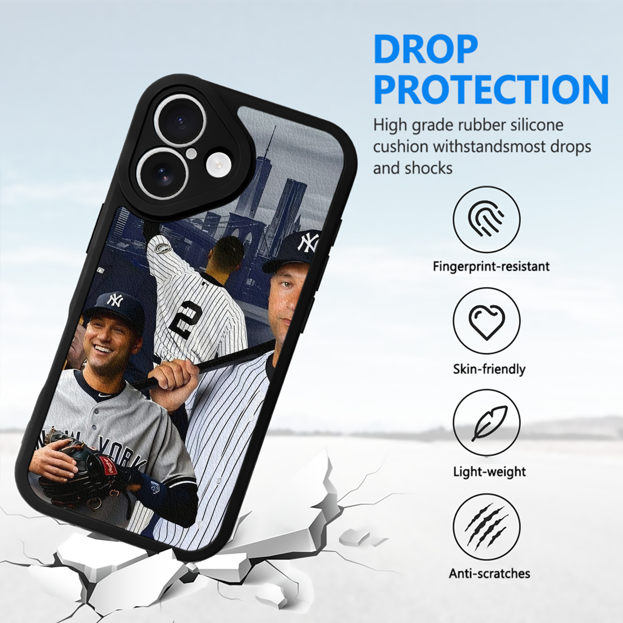 Derek Jeter 49 IPhone 16 Silicone Leather Case – UV Print, Lambskin Texture – Perfect Fit, Wireless Charging Compatible, Scratch Resistant, Precise Cutouts – Stylish Protection For IPhone 16