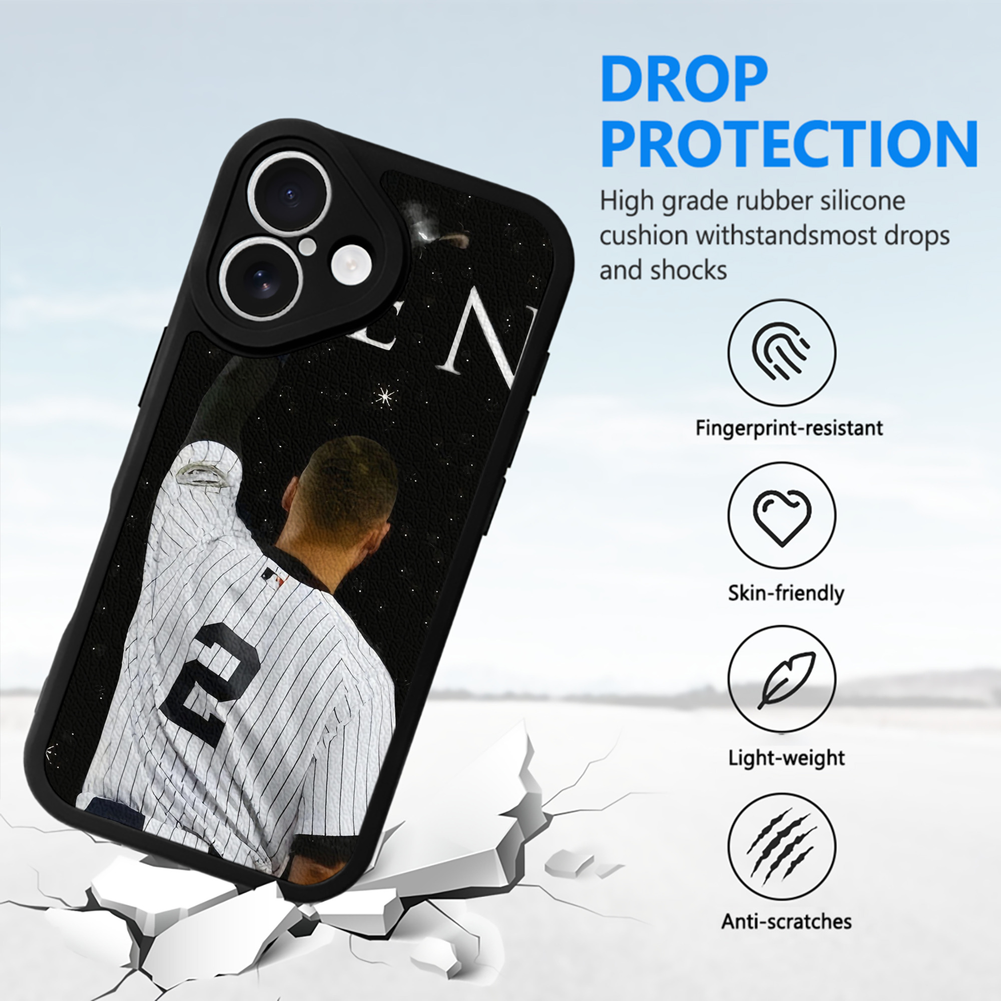 Derek Jeter 73 IPhone 16 Silicone Leather Case – UV Print, Lambskin Texture – Perfect Fit, Wireless Charging Compatible, Scratch Resistant, Precise Cutouts – Stylish Protection For IPhone 16