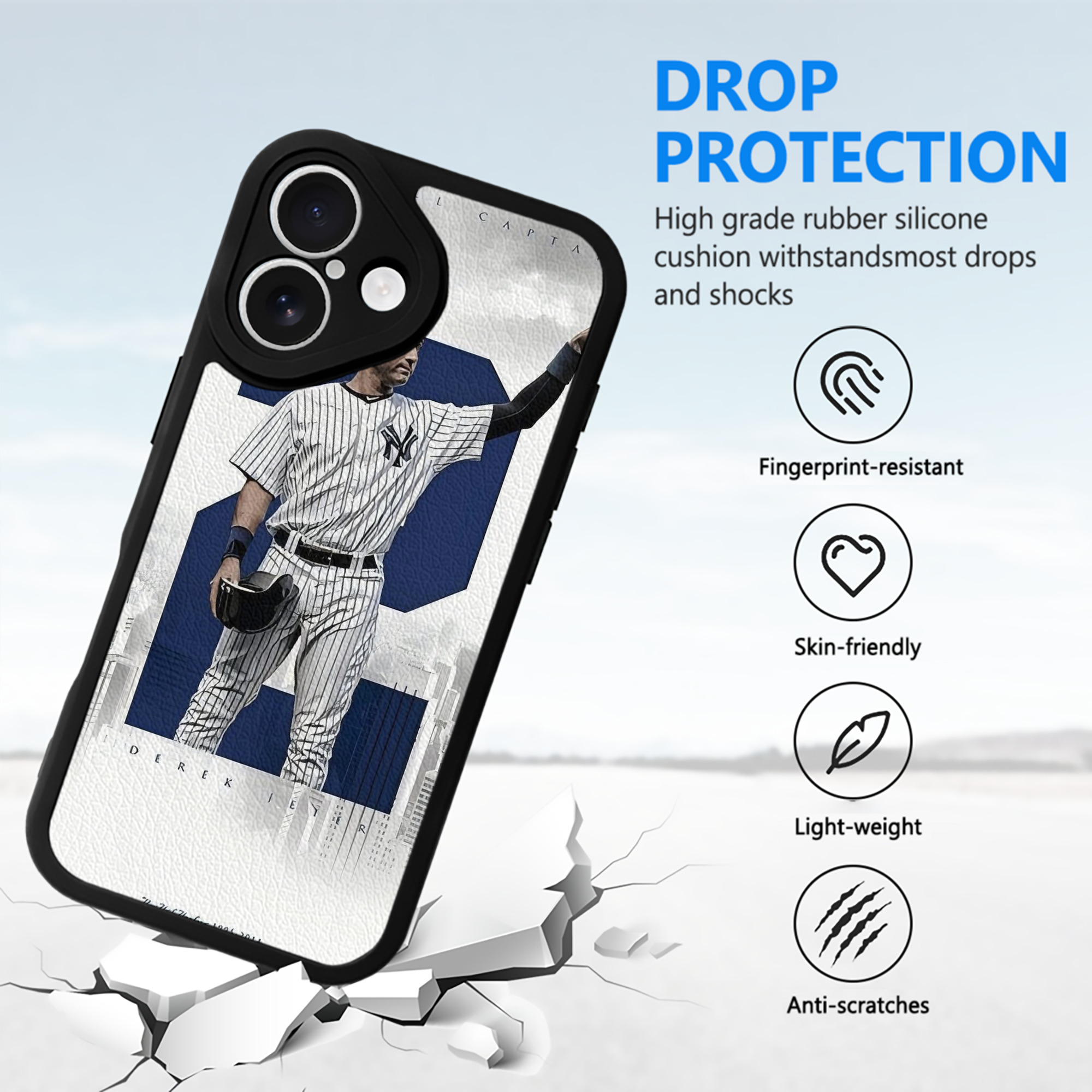 Derek Jeter 110 IPhone 16 Silicone Leather Case – UV Print, Lambskin Texture – Perfect Fit, Wireless Charging Compatible, Scratch Resistant, Precise Cutouts – Stylish Protection For IPhone 16