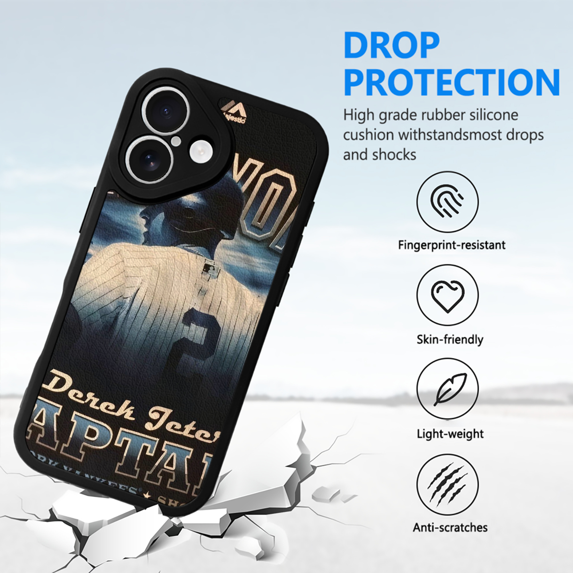 Derek Jeter 114 IPhone 16 Silicone Leather Case – UV Print, Lambskin Texture – Perfect Fit, Wireless Charging Compatible, Scratch Resistant, Precise Cutouts – Stylish Protection For IPhone 16