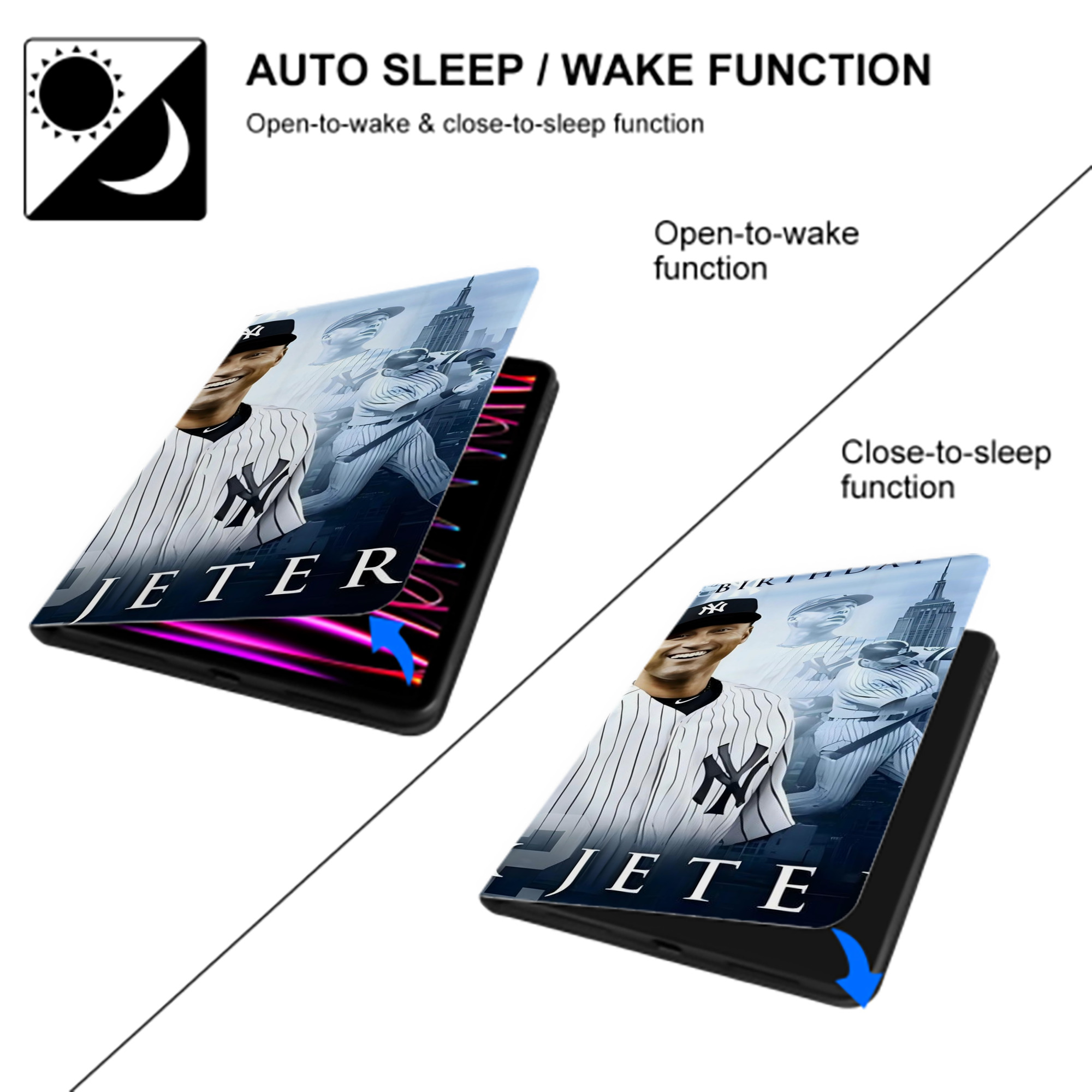 Derek Jeter 21 IPad Case Without Pencil Slot – Book-Style Cover With PU Leather & TPU – Slim, Durable, Scratch-Resistant, Full Protection & Easy Access