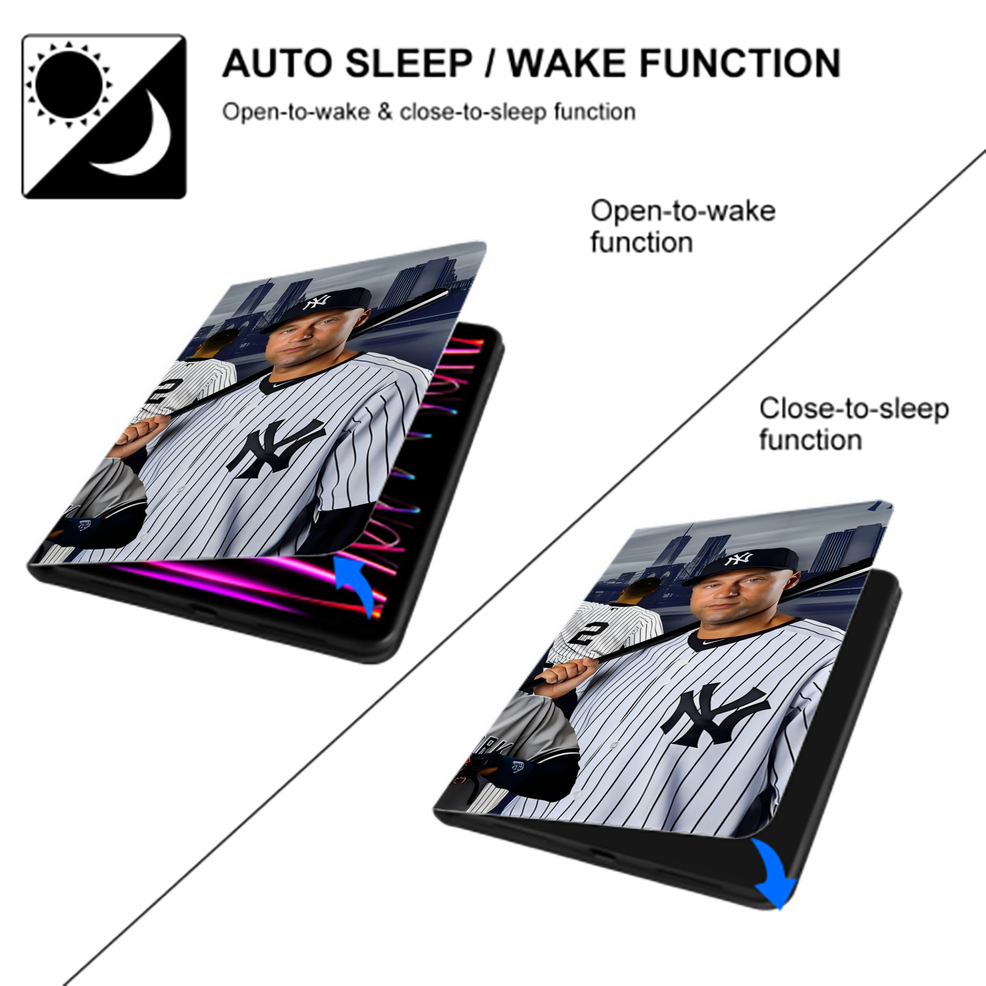 Derek Jeter 49 IPad Case Without Pencil Slot – Book-Style Cover With PU Leather & TPU – Slim, Durable, Scratch-Resistant, Full Protection & Easy Access