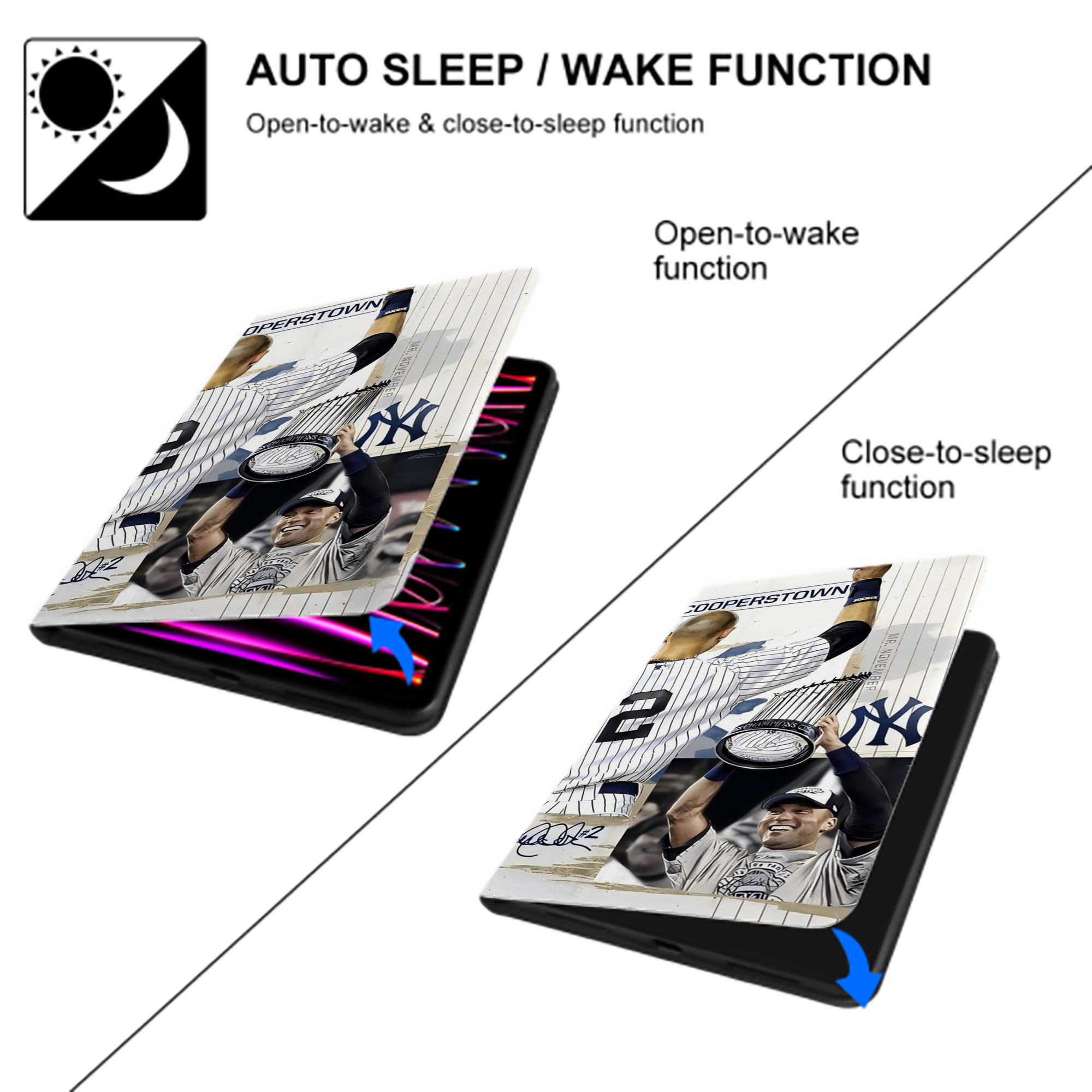 Derek Jeter 58 IPad Case Without Pencil Slot – Book-Style Cover With PU Leather & TPU – Slim, Durable, Scratch-Resistant, Full Protection & Easy Access