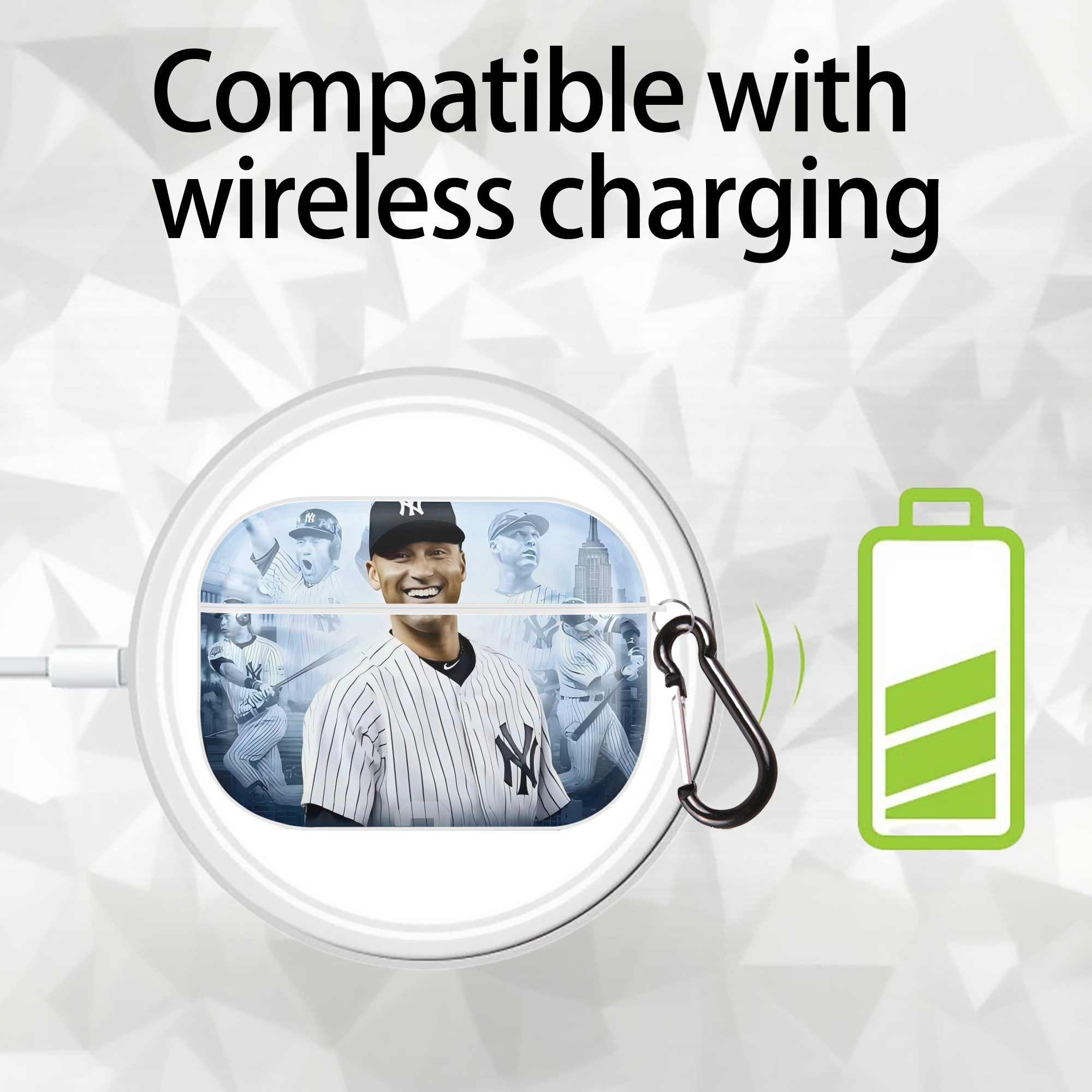 Derek Jeter 21 AirPods Pro Hard Case White With Keychain, Durable Flexible PC, Precise Cutouts, Anti-Fingerprint, Yellowing & Scratch Resistant, Full Protection, Washable