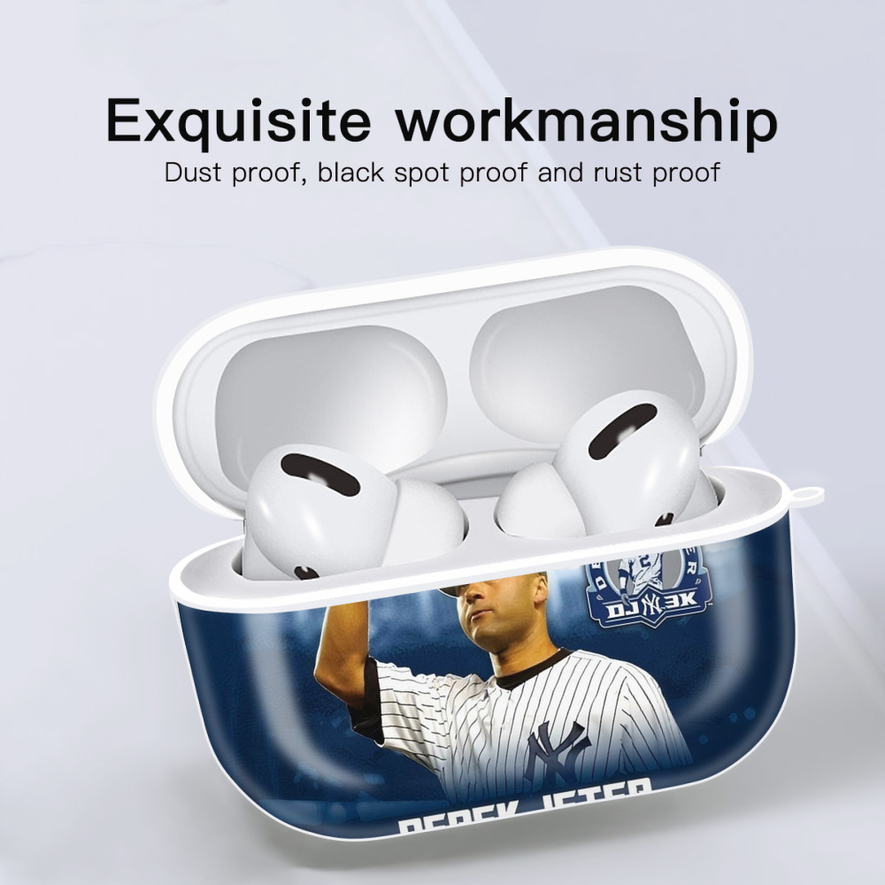 Derek Jeter 24 AirPods Pro Hard Case White With Keychain, Durable Flexible PC, Precise Cutouts, Anti-Fingerprint, Yellowing & Scratch Resistant, Full Protection, Washable