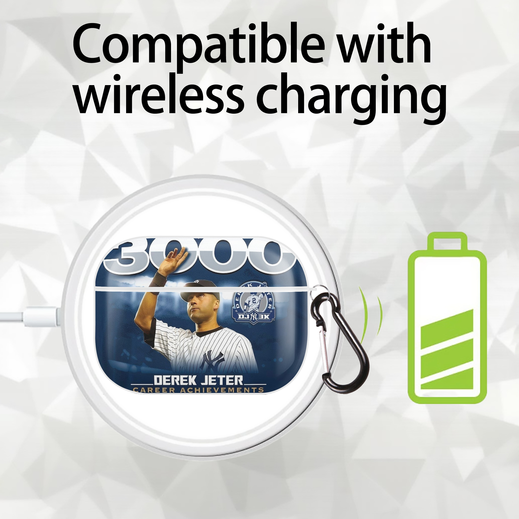 Derek Jeter 24 AirPods Pro Hard Case White With Keychain, Durable Flexible PC, Precise Cutouts, Anti-Fingerprint, Yellowing & Scratch Resistant, Full Protection, Washable