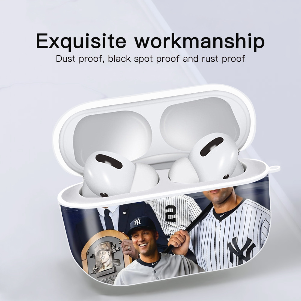 Derek Jeter 49 AirPods Pro Hard Case White With Keychain, Durable Flexible PC, Precise Cutouts, Anti-Fingerprint, Yellowing & Scratch Resistant, Full Protection, Washable