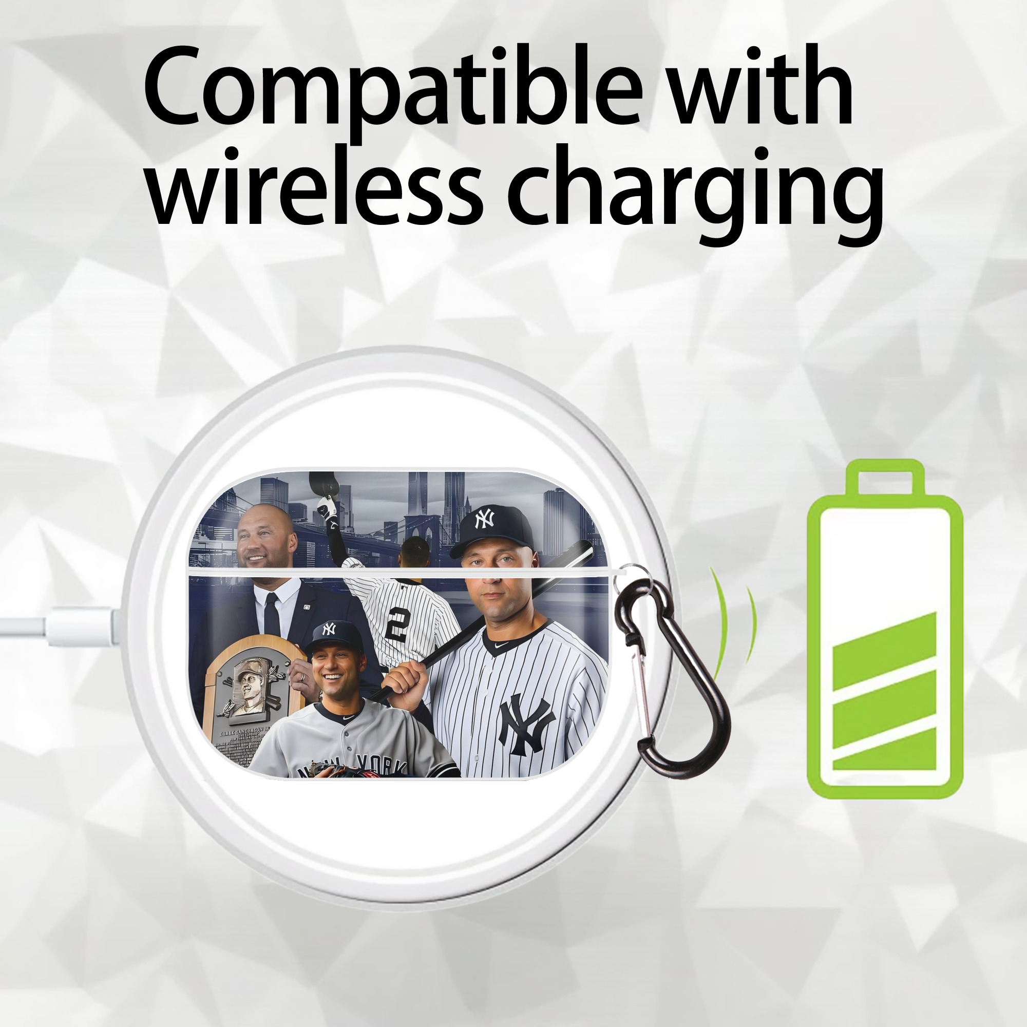 Derek Jeter 49 AirPods Pro Hard Case White With Keychain, Durable Flexible PC, Precise Cutouts, Anti-Fingerprint, Yellowing & Scratch Resistant, Full Protection, Washable