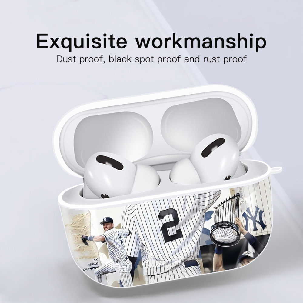 Derek Jeter 58 AirPods Pro Hard Case White With Keychain, Durable Flexible PC, Precise Cutouts, Anti-Fingerprint, Yellowing & Scratch Resistant, Full Protection, Washable