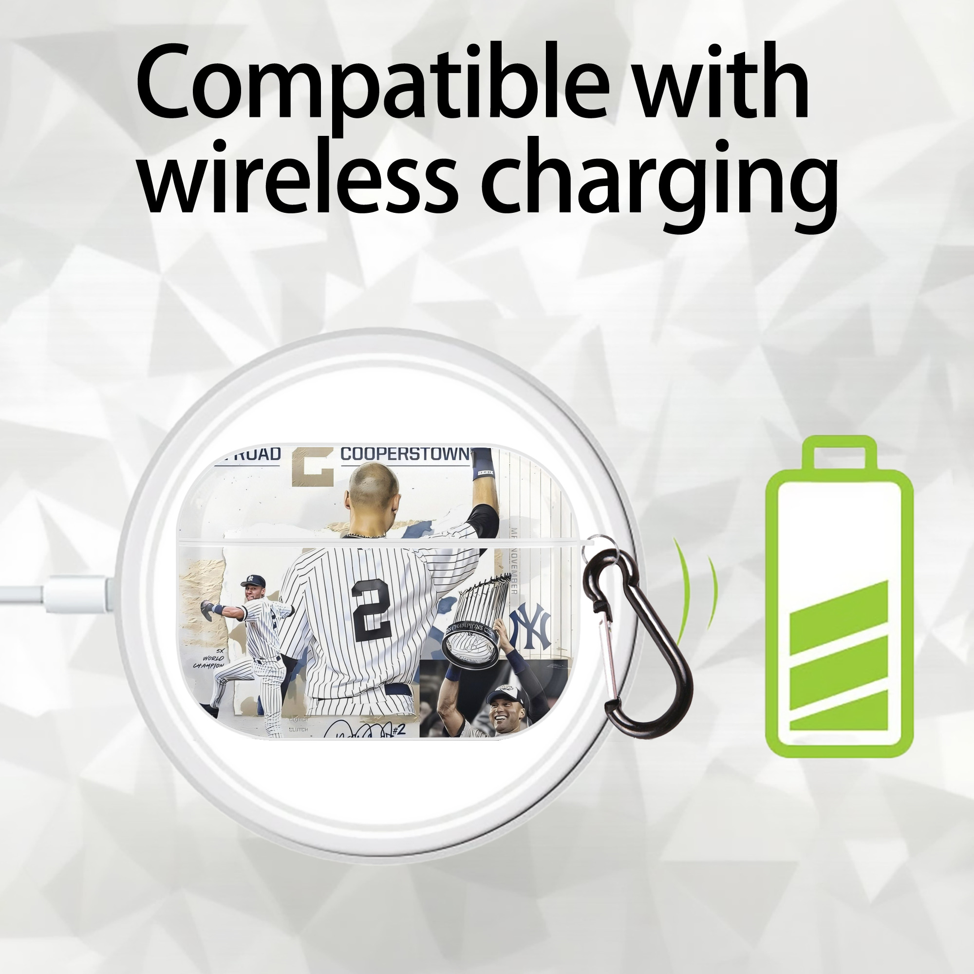 Derek Jeter 58 AirPods Pro Hard Case White With Keychain, Durable Flexible PC, Precise Cutouts, Anti-Fingerprint, Yellowing & Scratch Resistant, Full Protection, Washable