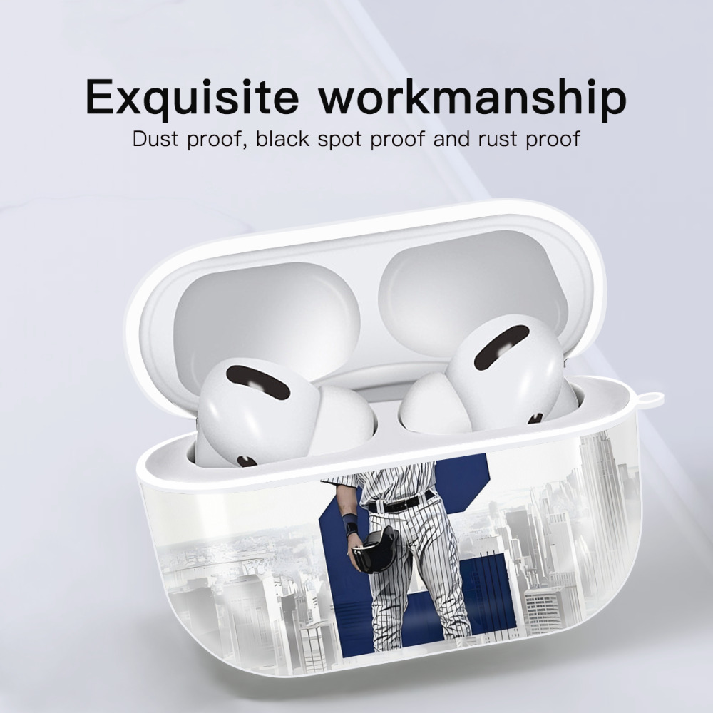 Derek Jeter 68 AirPods Pro Hard Case White With Keychain, Durable Flexible PC, Precise Cutouts, Anti-Fingerprint, Yellowing & Scratch Resistant, Full Protection, Washable