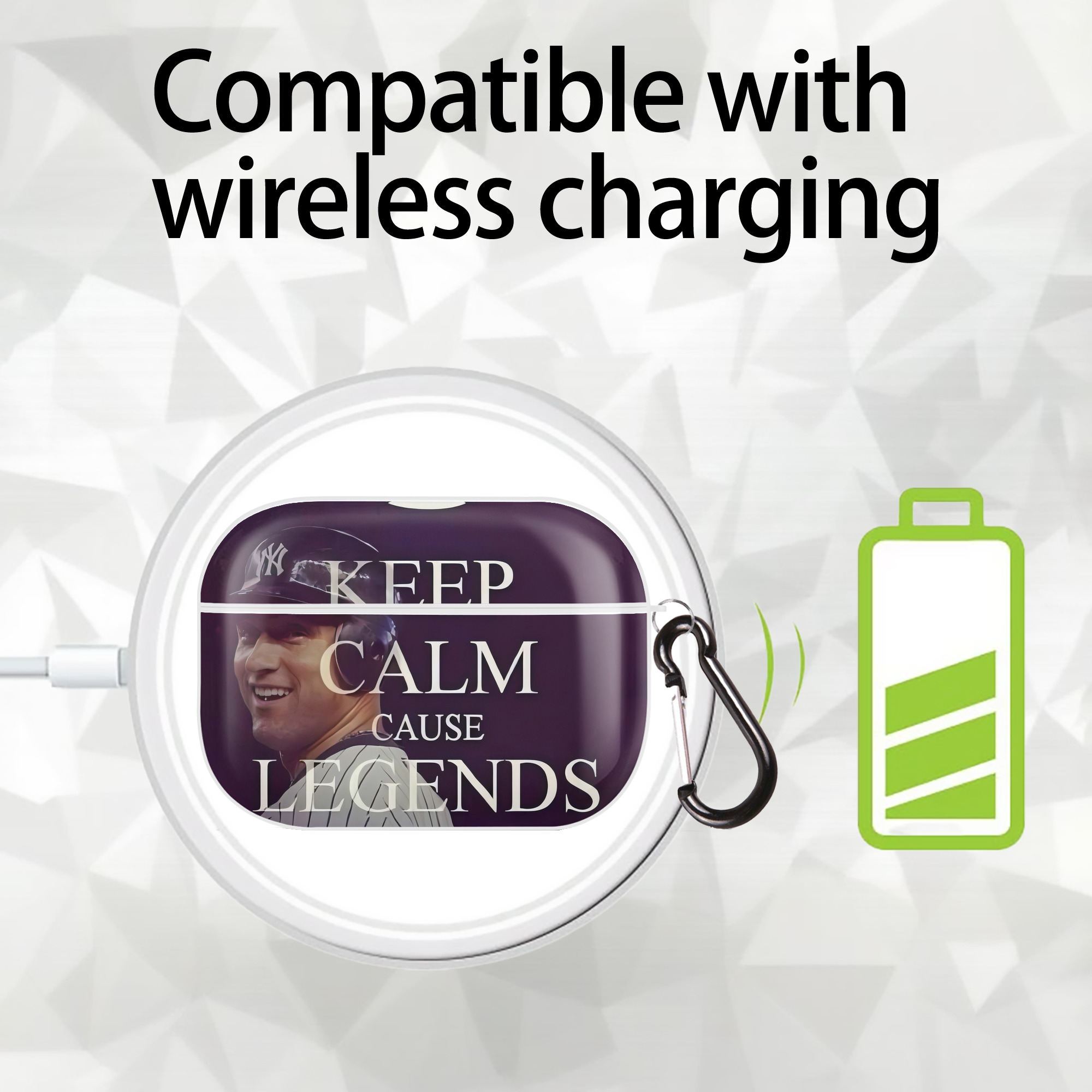 Derek Jeter 70 AirPods Pro Hard Case White With Keychain, Durable Flexible PC, Precise Cutouts, Anti-Fingerprint, Yellowing & Scratch Resistant, Full Protection, Washable