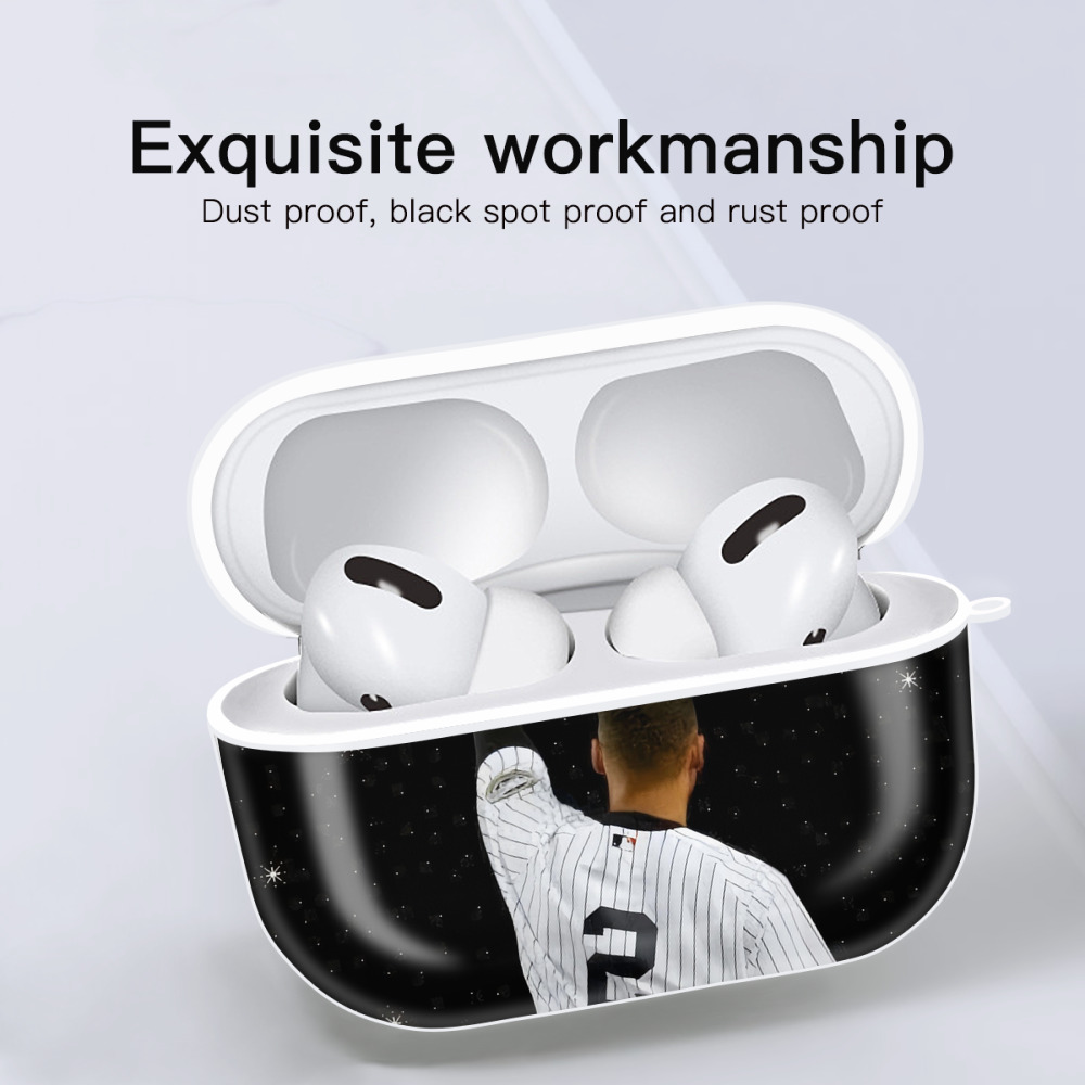 Derek Jeter 73 AirPods Pro Hard Case White With Keychain, Durable Flexible PC, Precise Cutouts, Anti-Fingerprint, Yellowing & Scratch Resistant, Full Protection, Washable