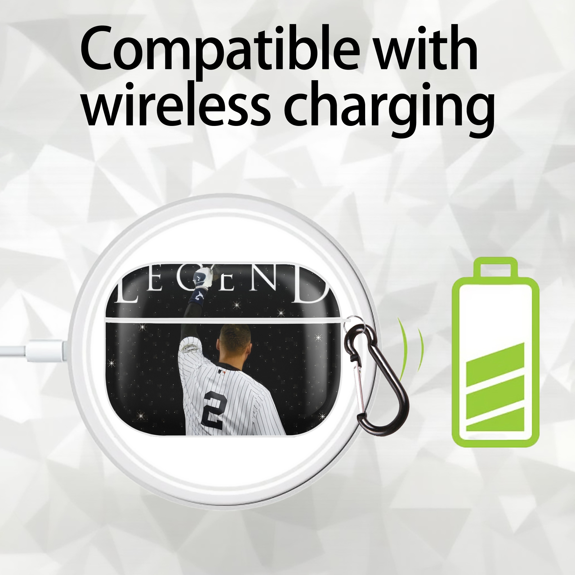 Derek Jeter 73 AirPods Pro Hard Case White With Keychain, Durable Flexible PC, Precise Cutouts, Anti-Fingerprint, Yellowing & Scratch Resistant, Full Protection, Washable