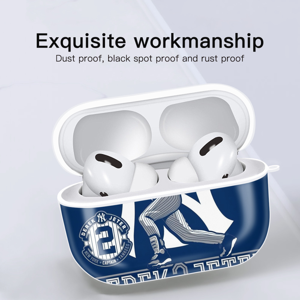 Derek Jeter 104 AirPods Pro Hard Case White With Keychain, Durable Flexible PC, Precise Cutouts, Anti-Fingerprint, Yellowing & Scratch Resistant, Full Protection, Washable