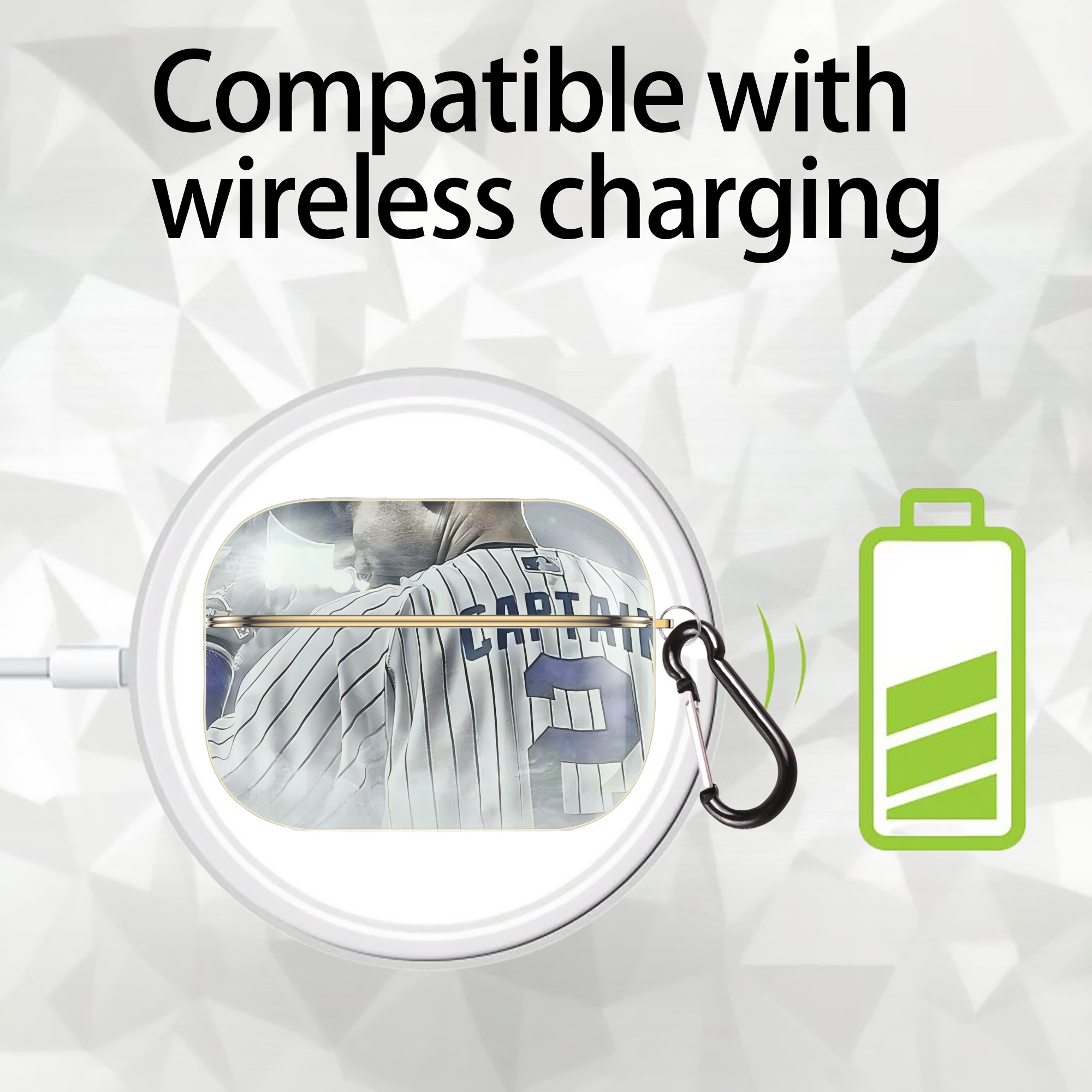 Derek Jeter 105 Luxury Gold AirPods Pro Case With Keychain, Flexible PC Material, Full Protection, Precise Cutouts, Anti-Fingerprint, Washable, Durable Design