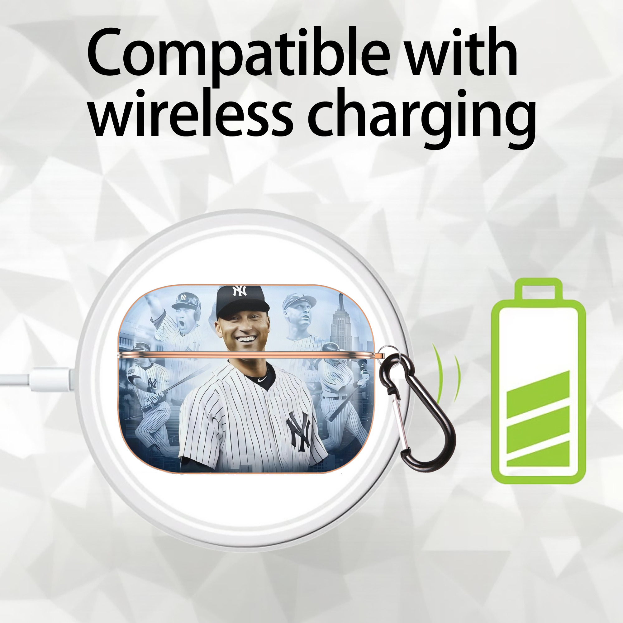 Derek Jeter 21 AirPods Pro Protective Case Rose Gold, Flexible PC Material, Precise Fit, Anti-Slip Cover, Full Protection, Fingerprint Resistant, Washable With Keychain