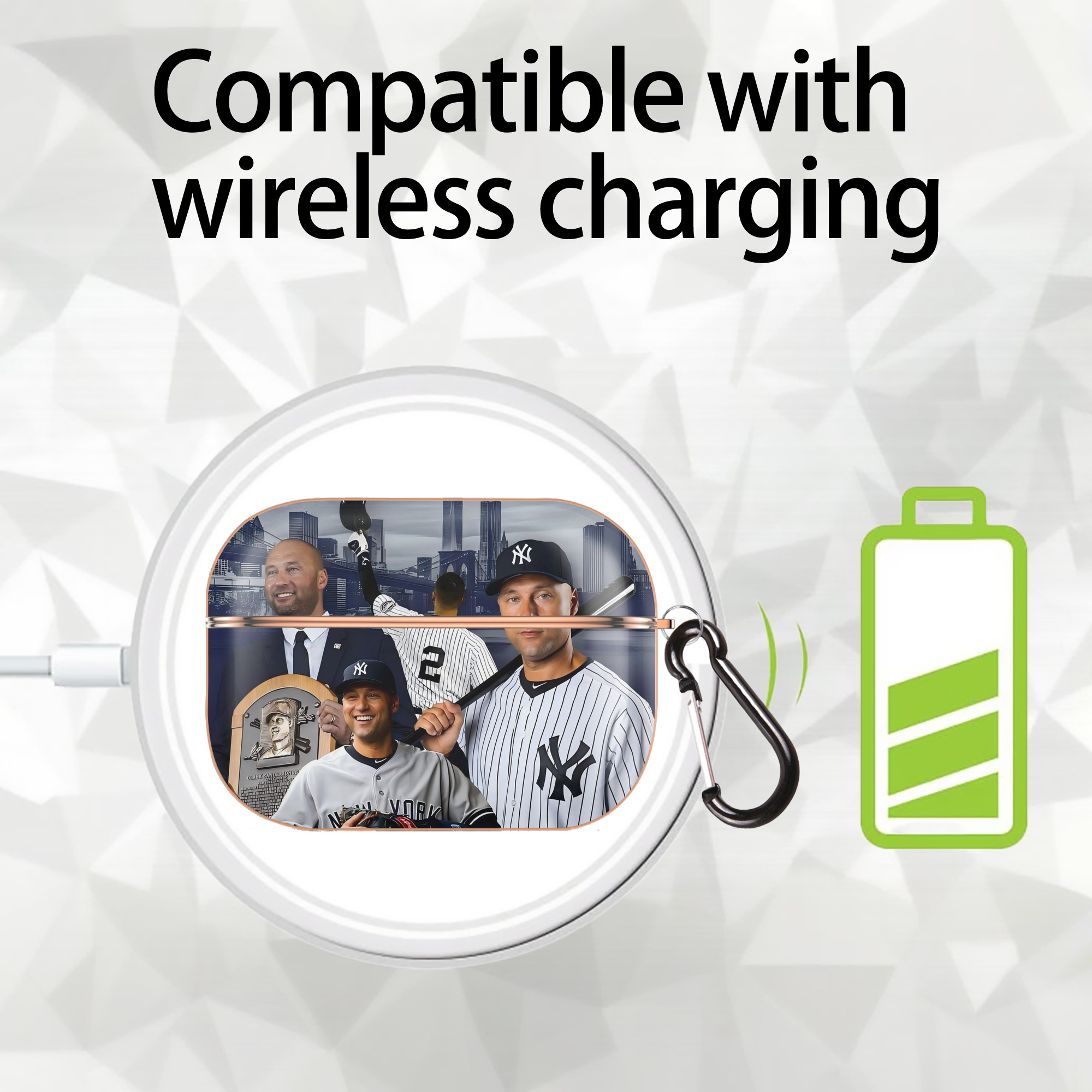 Derek Jeter 49 AirPods Pro Protective Case Rose Gold, Flexible PC Material, Precise Fit, Anti-Slip Cover, Full Protection, Fingerprint Resistant, Washable With Keychain