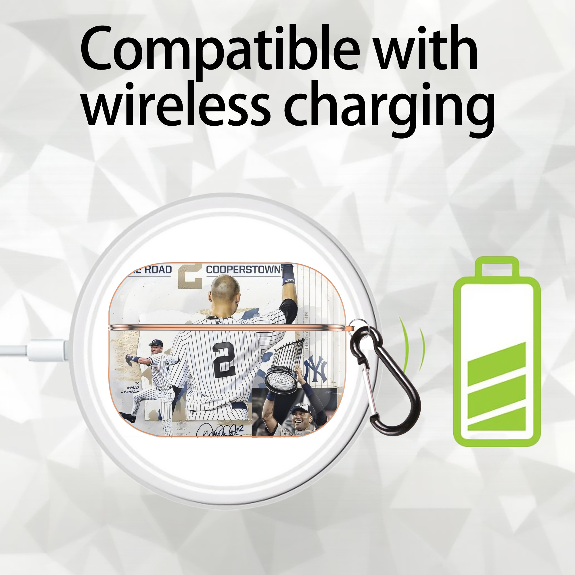 Derek Jeter 58 AirPods Pro Protective Case Rose Gold, Flexible PC Material, Precise Fit, Anti-Slip Cover, Full Protection, Fingerprint Resistant, Washable With Keychain